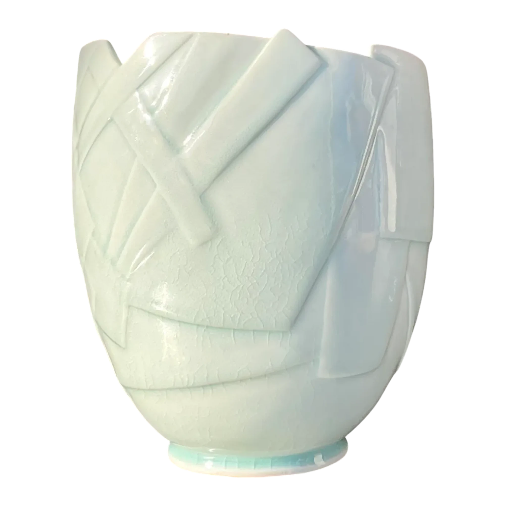 Vintage Boho Glazed Ceramic Vase - Ceramic, 8W x 9.5H