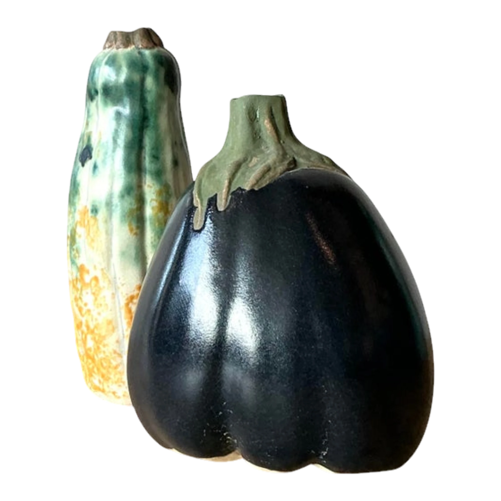 Vintage Boho Glazed Ceramic Vegetable Vases - Set of 2
