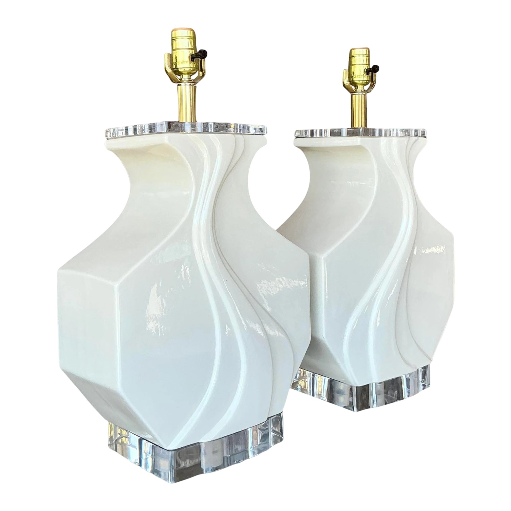 Vintage Boho Glazed Ceramic Wave Lamps - A Pair