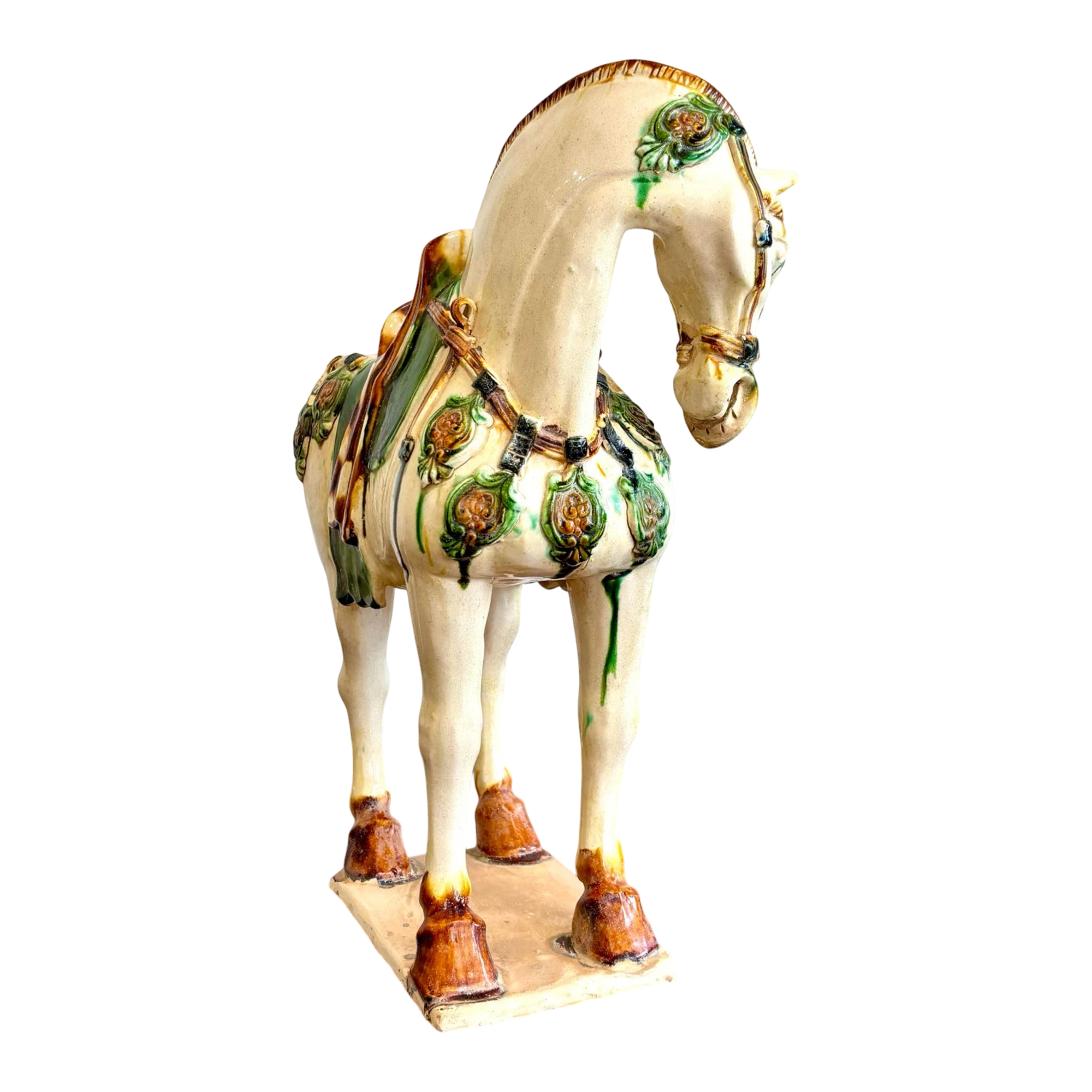 Vintage Boho Glazed Cermic Horse Statue