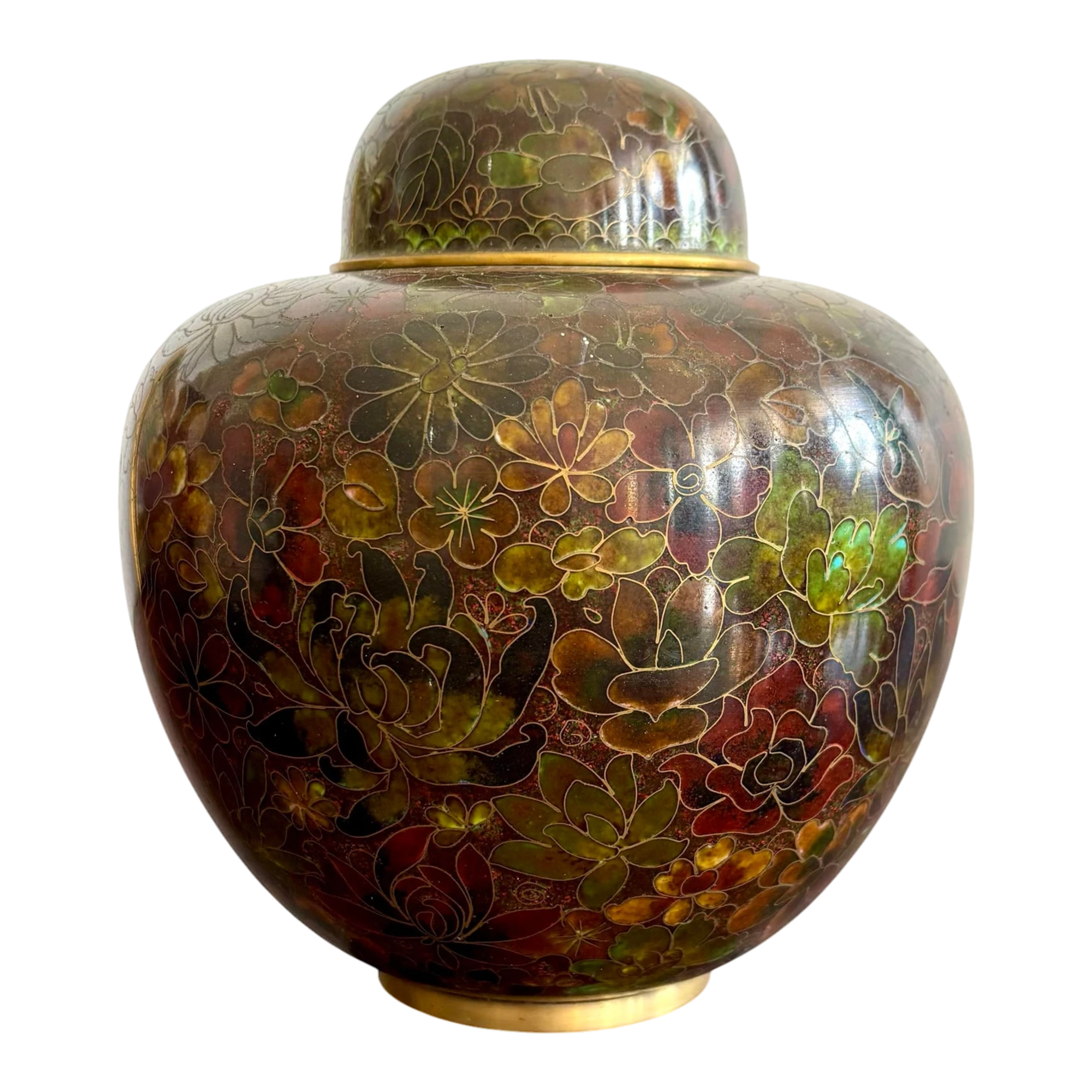 Vintage Boho Glazed Closionne Jar With Lid and Gold Detailing