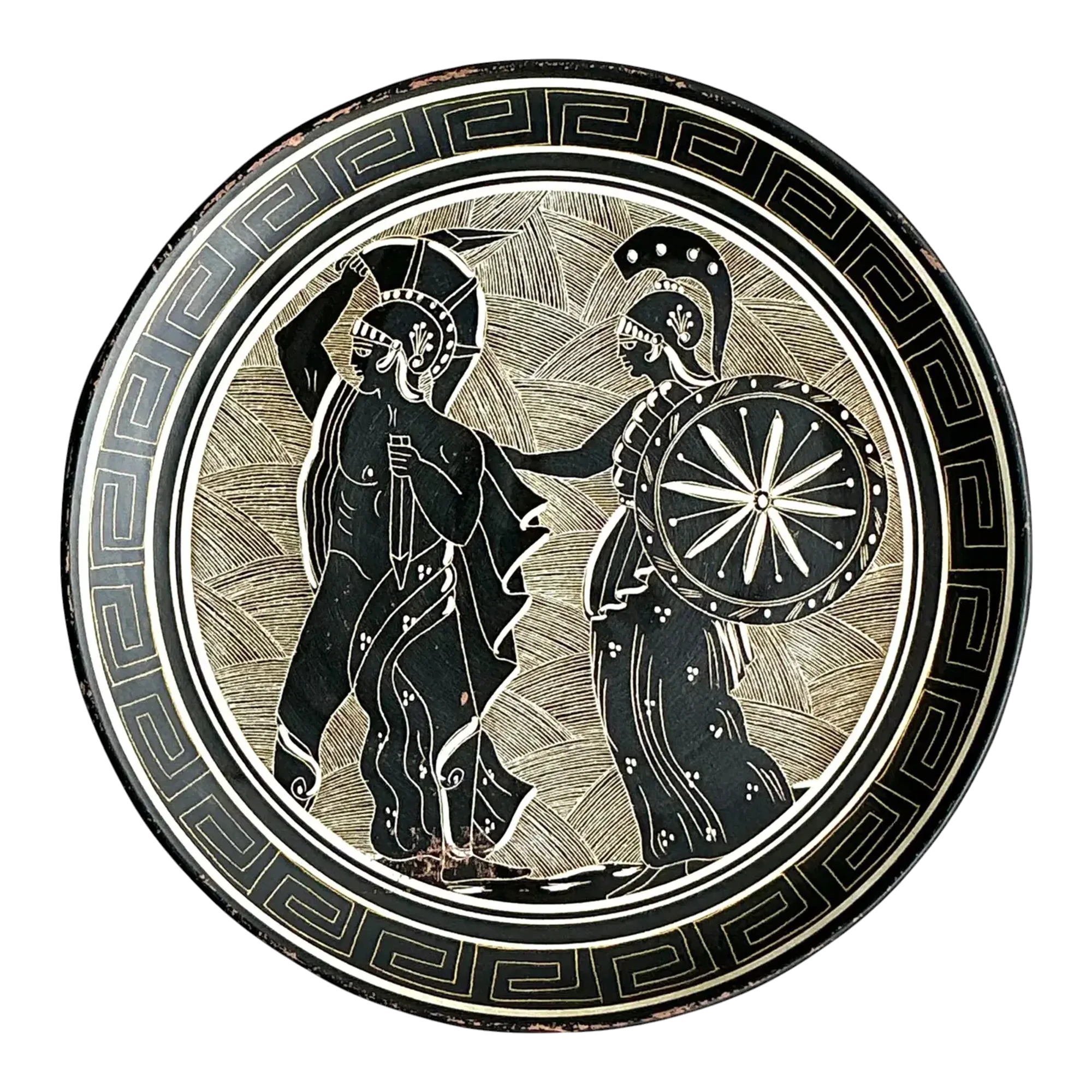 Vintage Boho Greek Key Figurative Plate