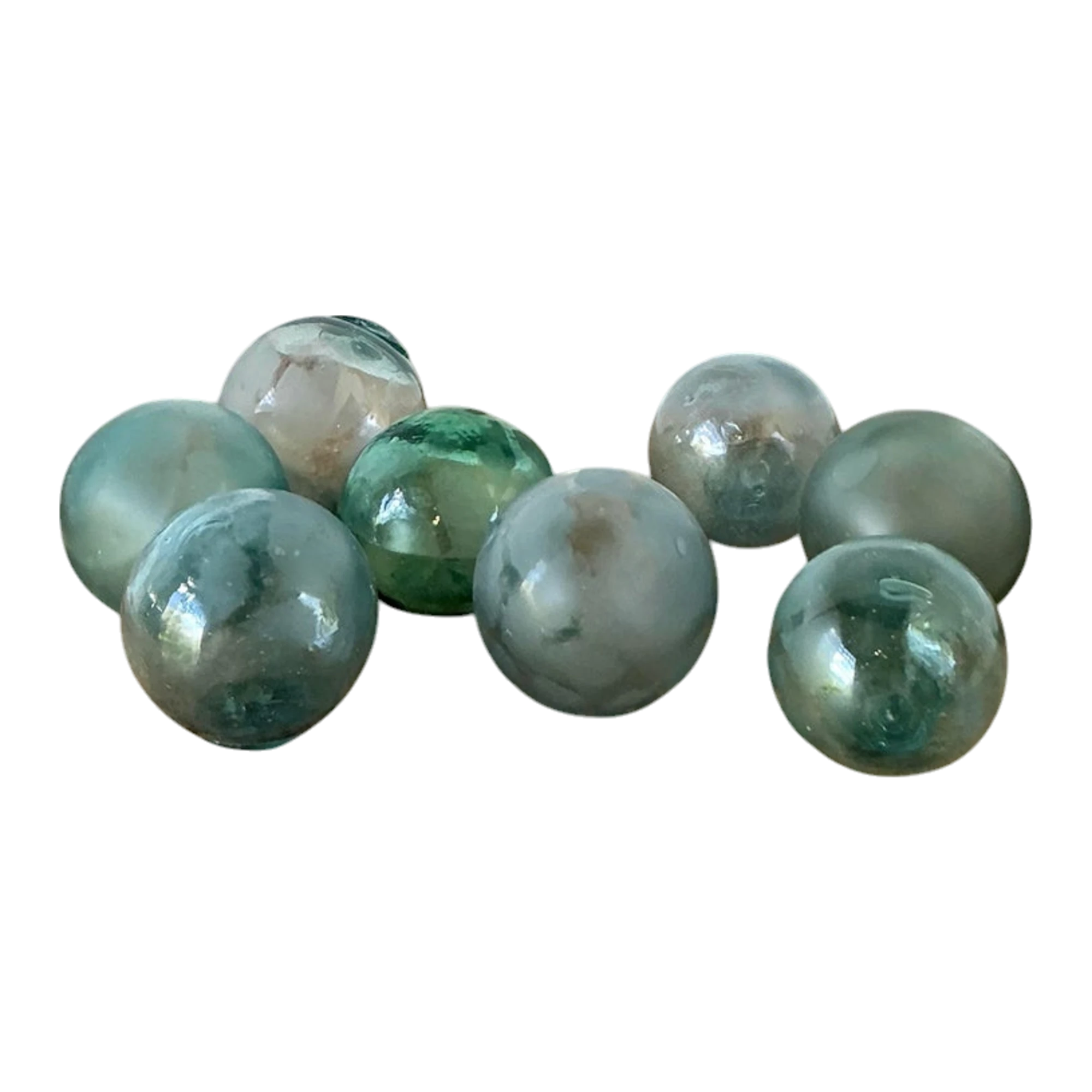 Vintage Boho Green Glass Spheres - Set of 8