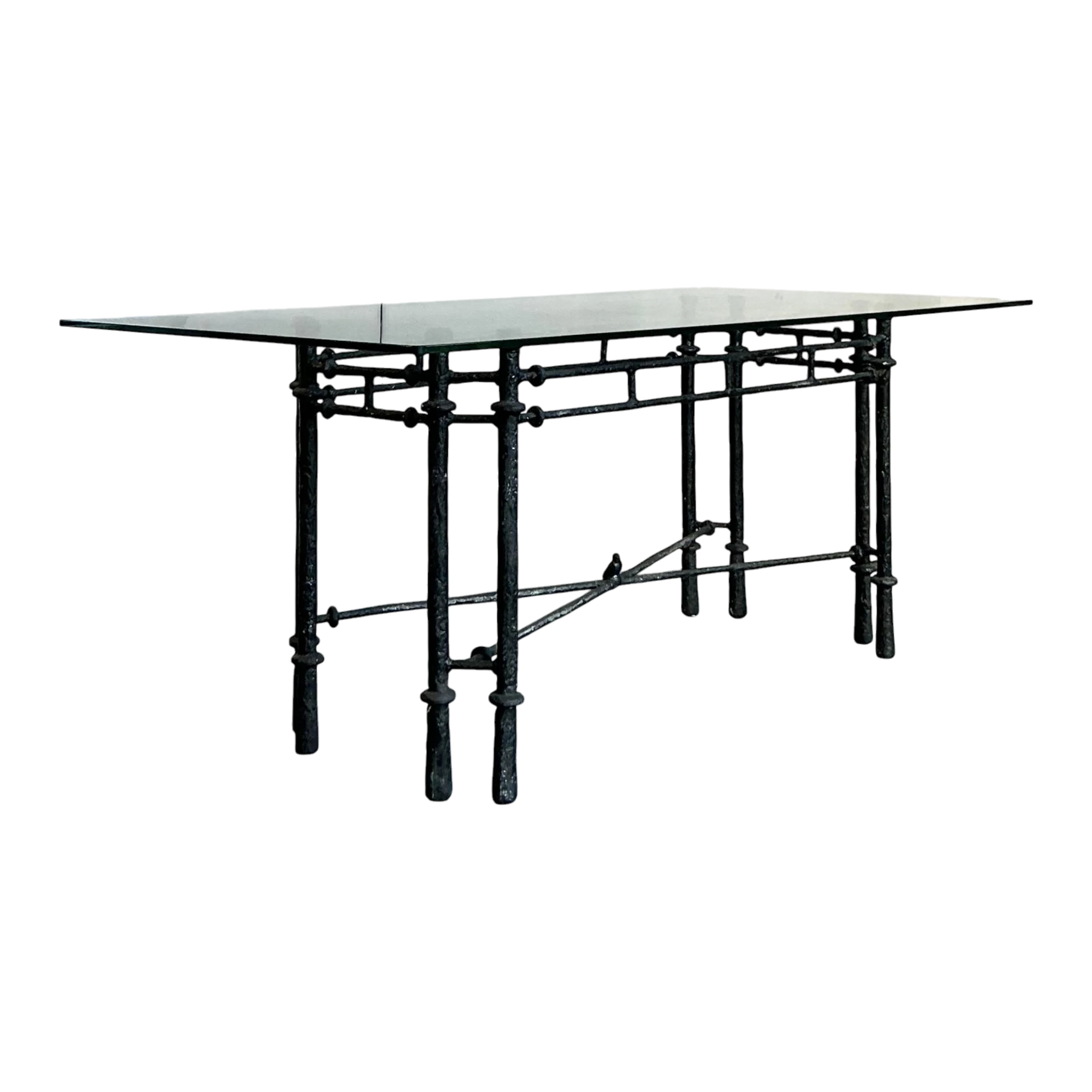 Vintage Boho Hammered Iron Dining Table After Giacometti
