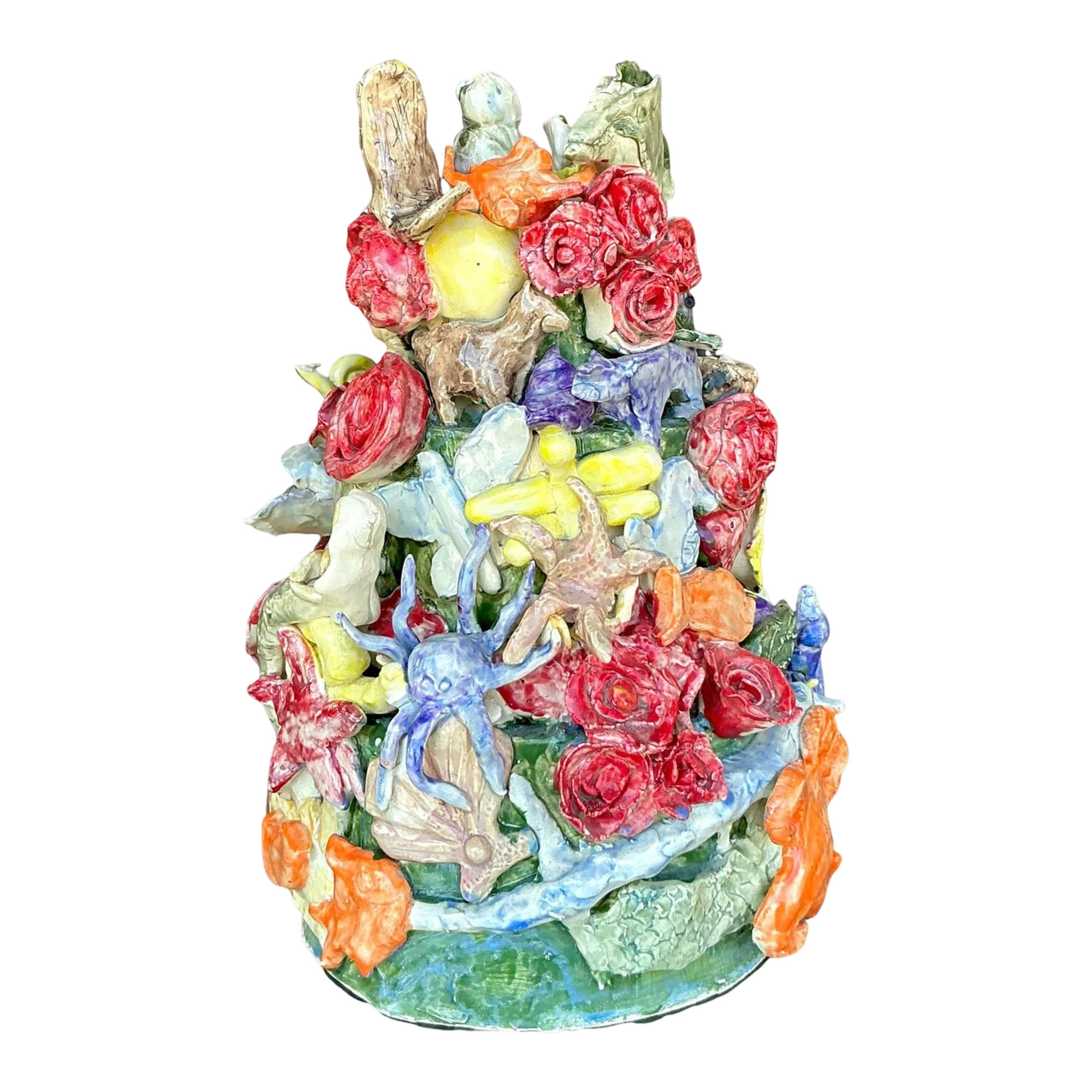 Vintage Boho Hand Built Ceramic Undersea Totem