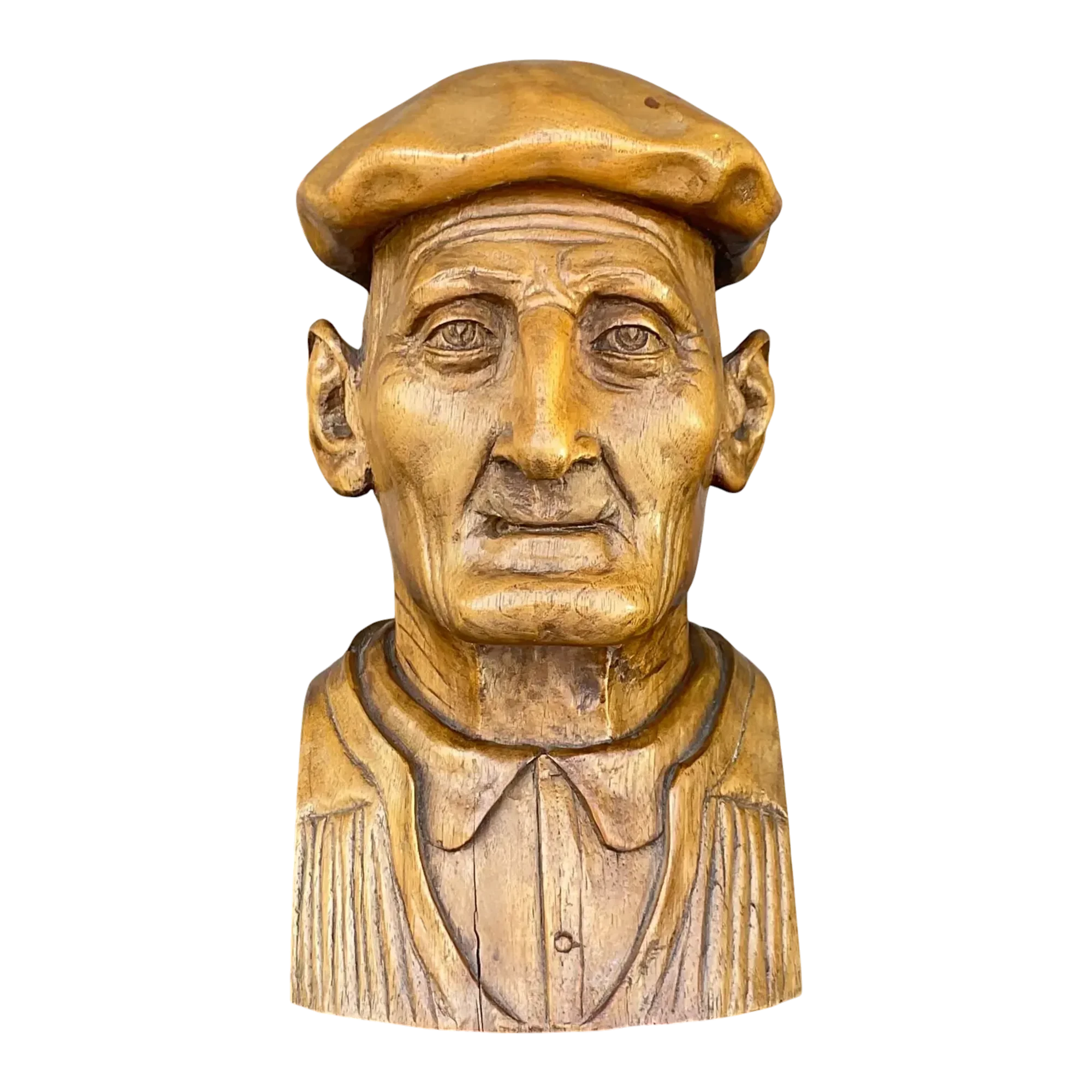Vintage Boho Hand Carved Bust of Man