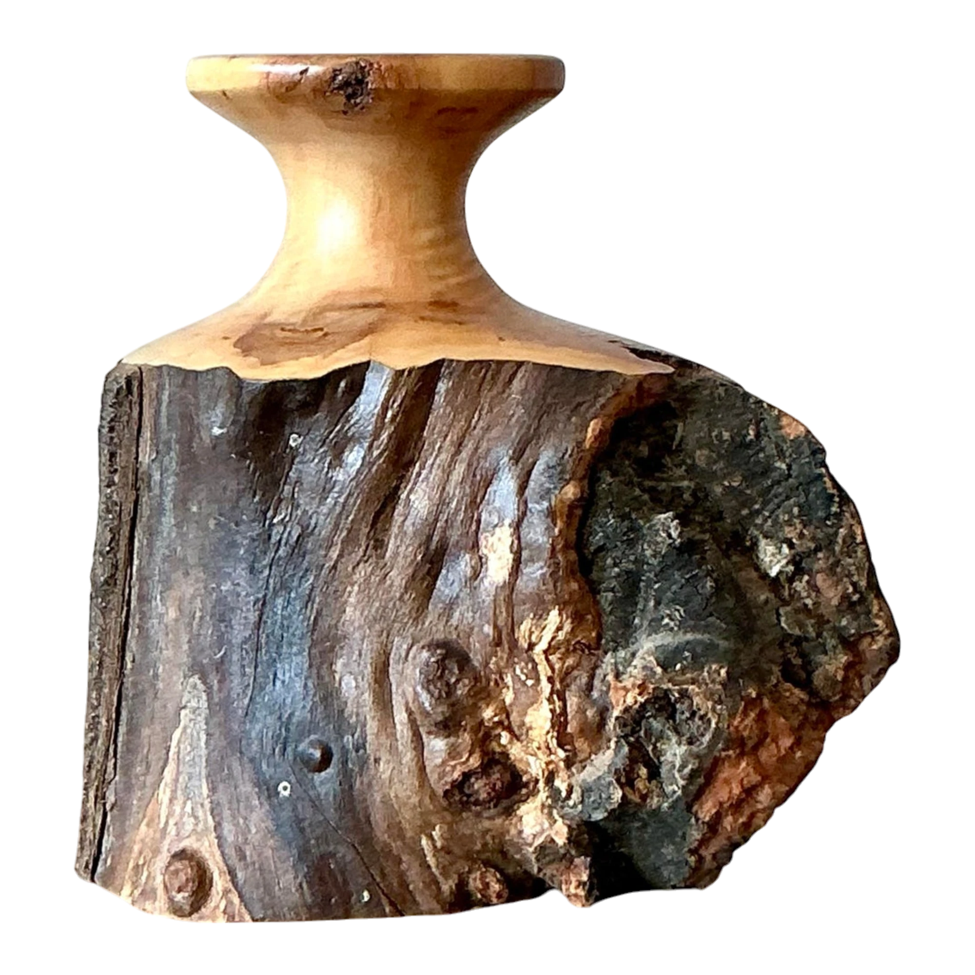 Vintage Boho Hand Carved Cypress Knot Vase