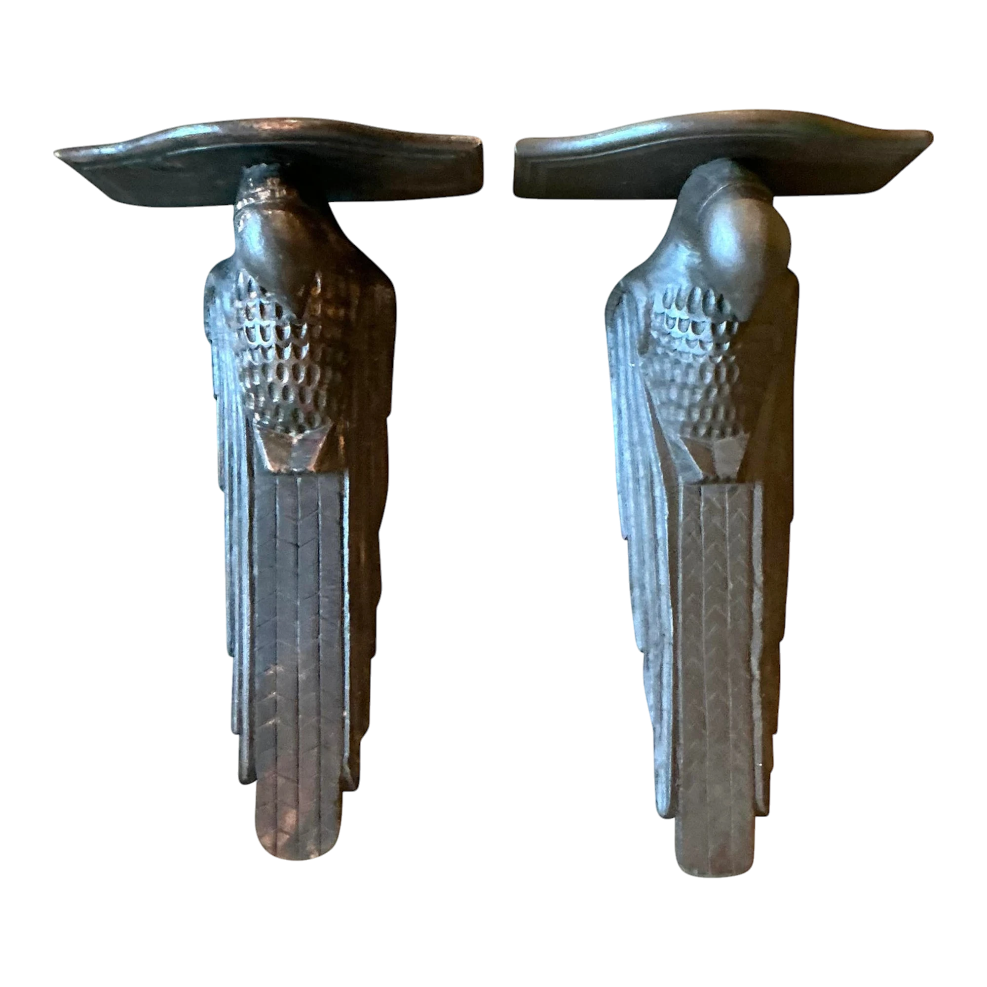 Vintage Boho Hand Carved Falcon Brackets - Set of 2