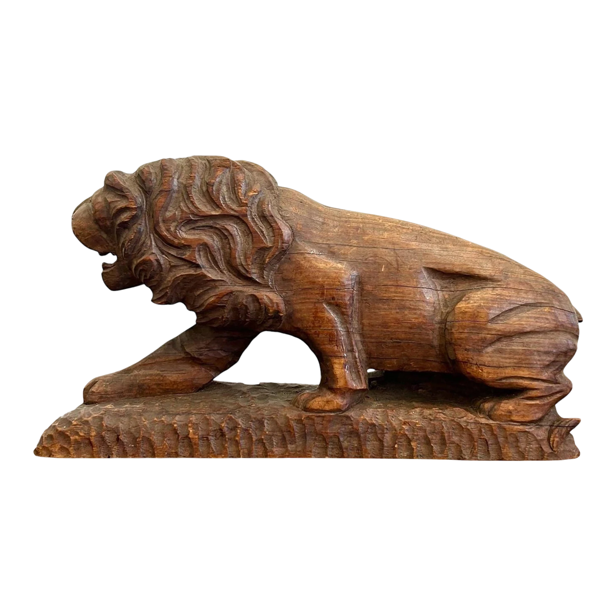 Vintage Boho Hand-Carved Lion Sculpture