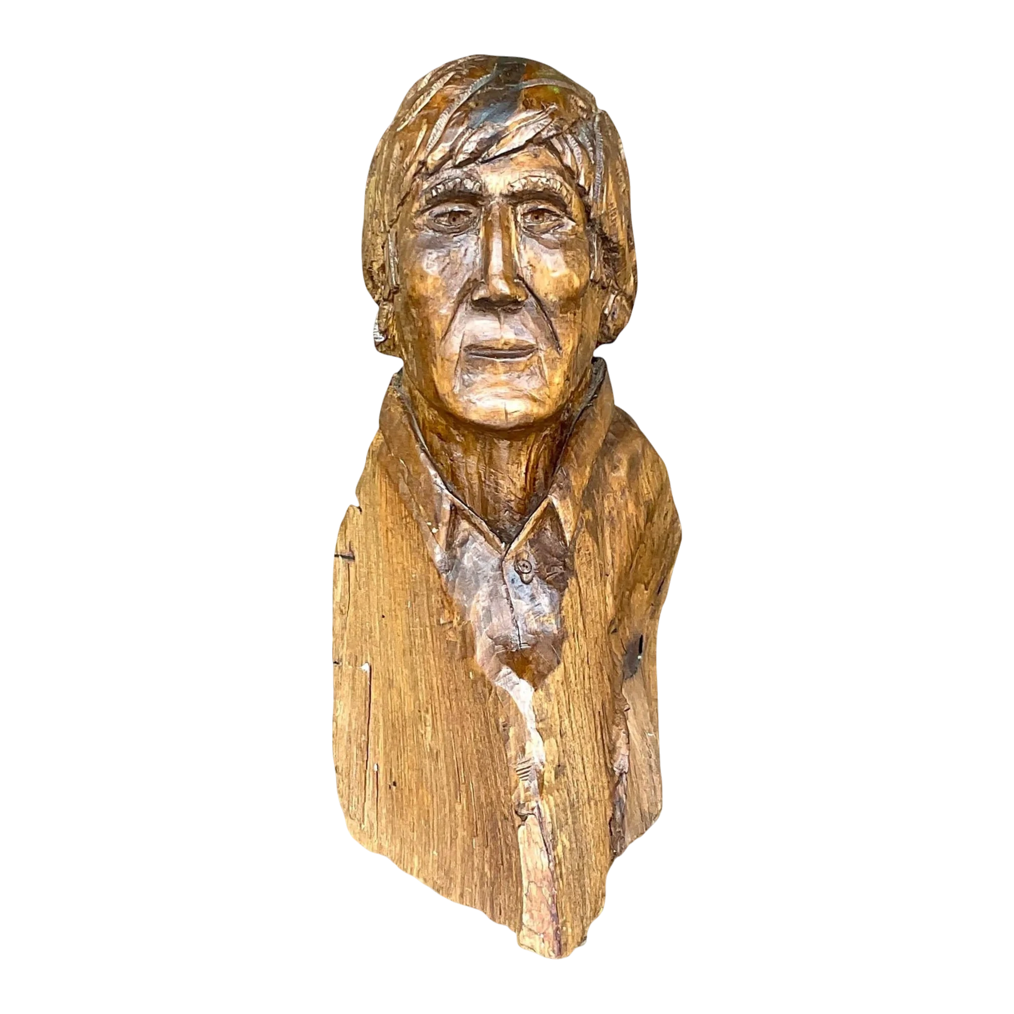 Vintage Boho Hand Carved Sculpture of Man