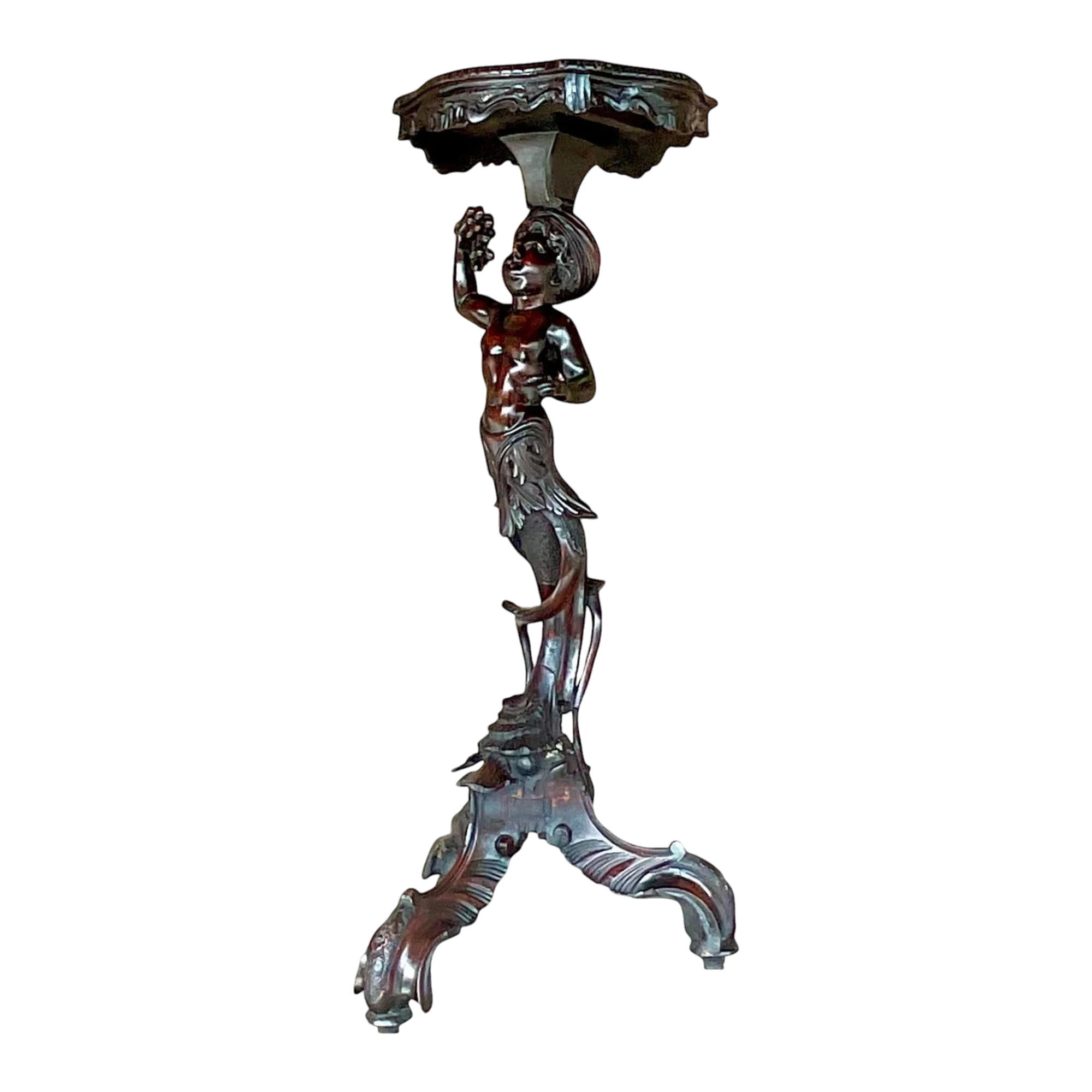 Vintage Boho Hand Carved Serpent Pedestal