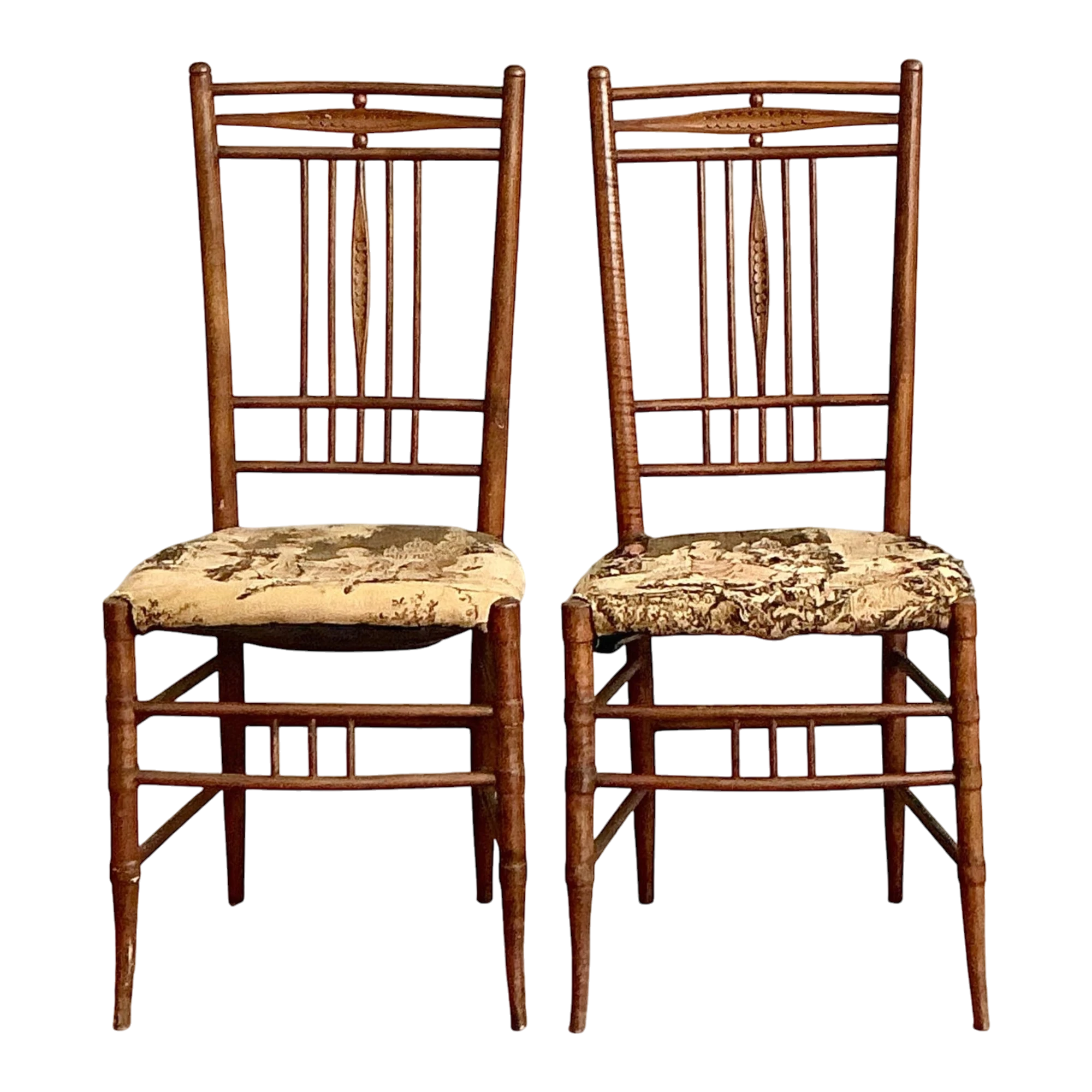 Vintage Boho Hand Carved Side Chairs - A Pair