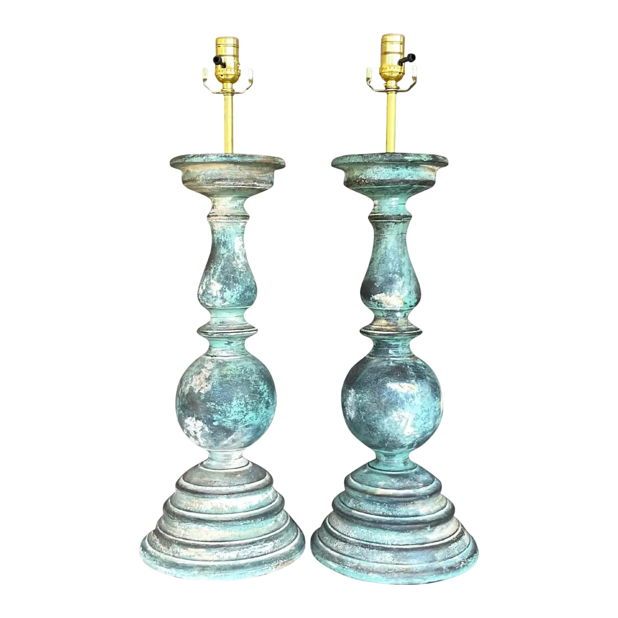 Vintage Boho Hand Painted Balustrade Lamps - a Pair