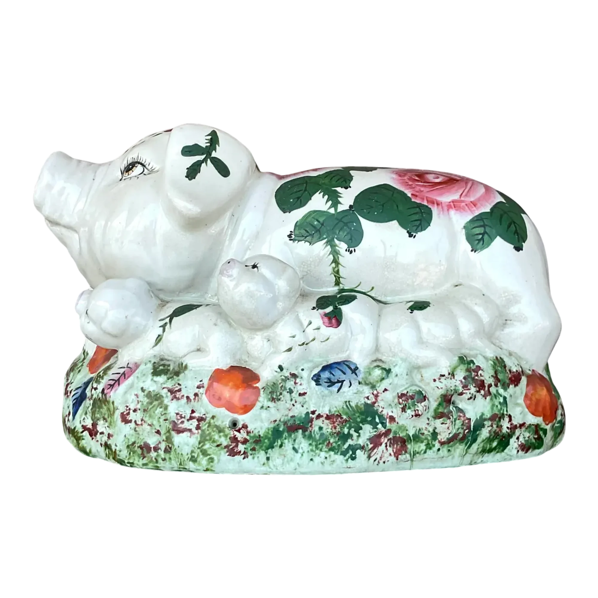 Vintage Boho Hand Painted Ceramic Pig Family