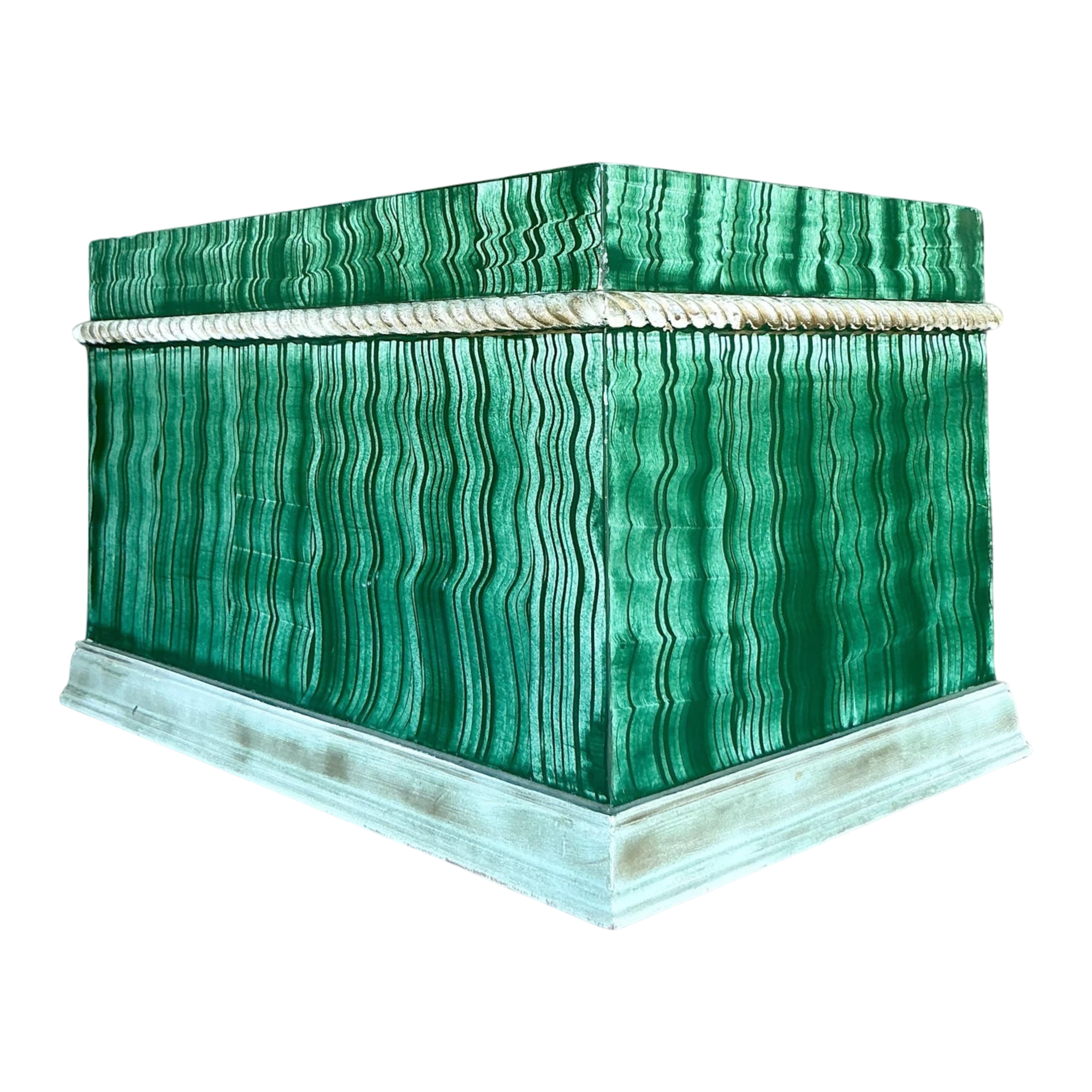 Vintage Boho Hand Painted Faux Malachite Box