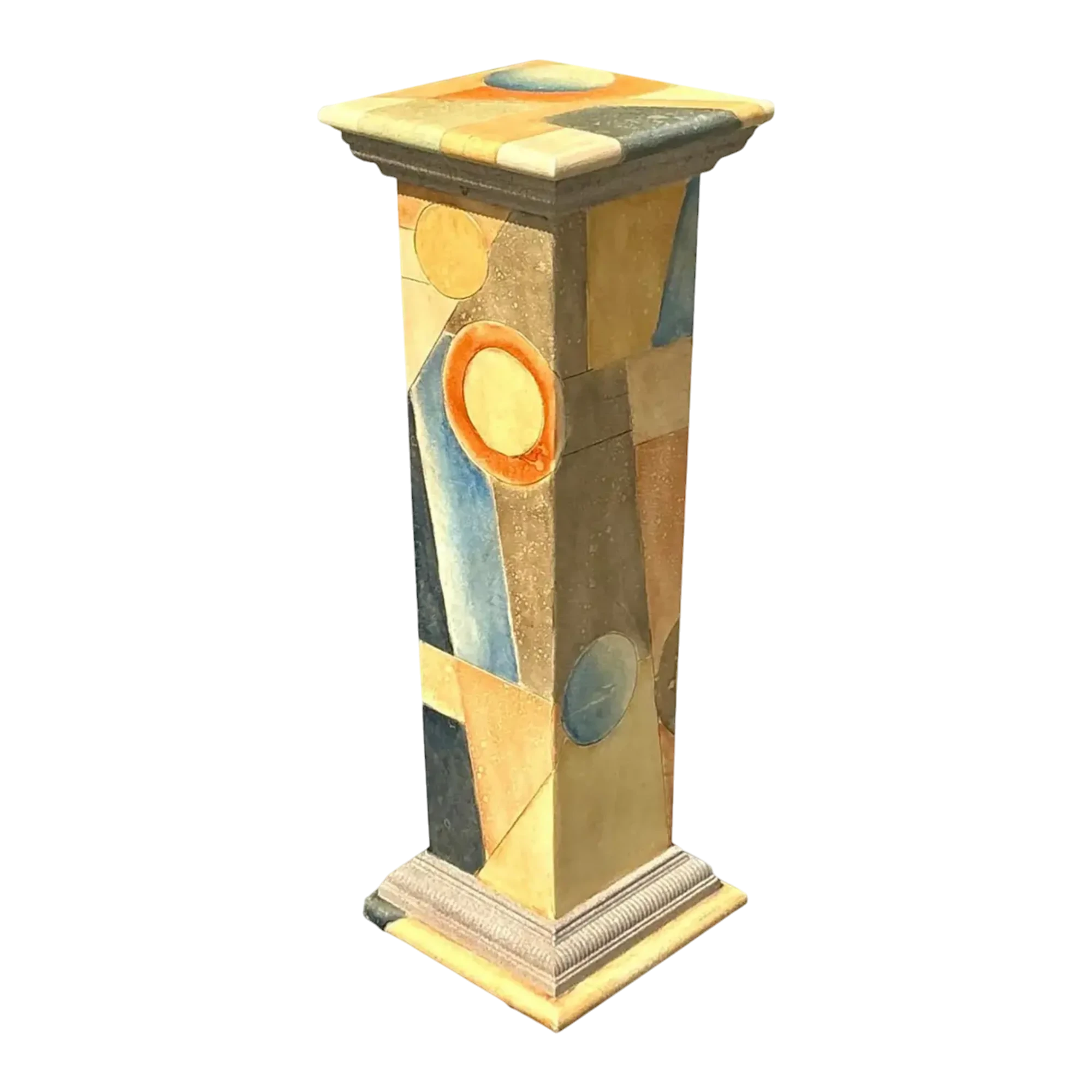 Vintage Boho Hand Painted Geometric Pedestal