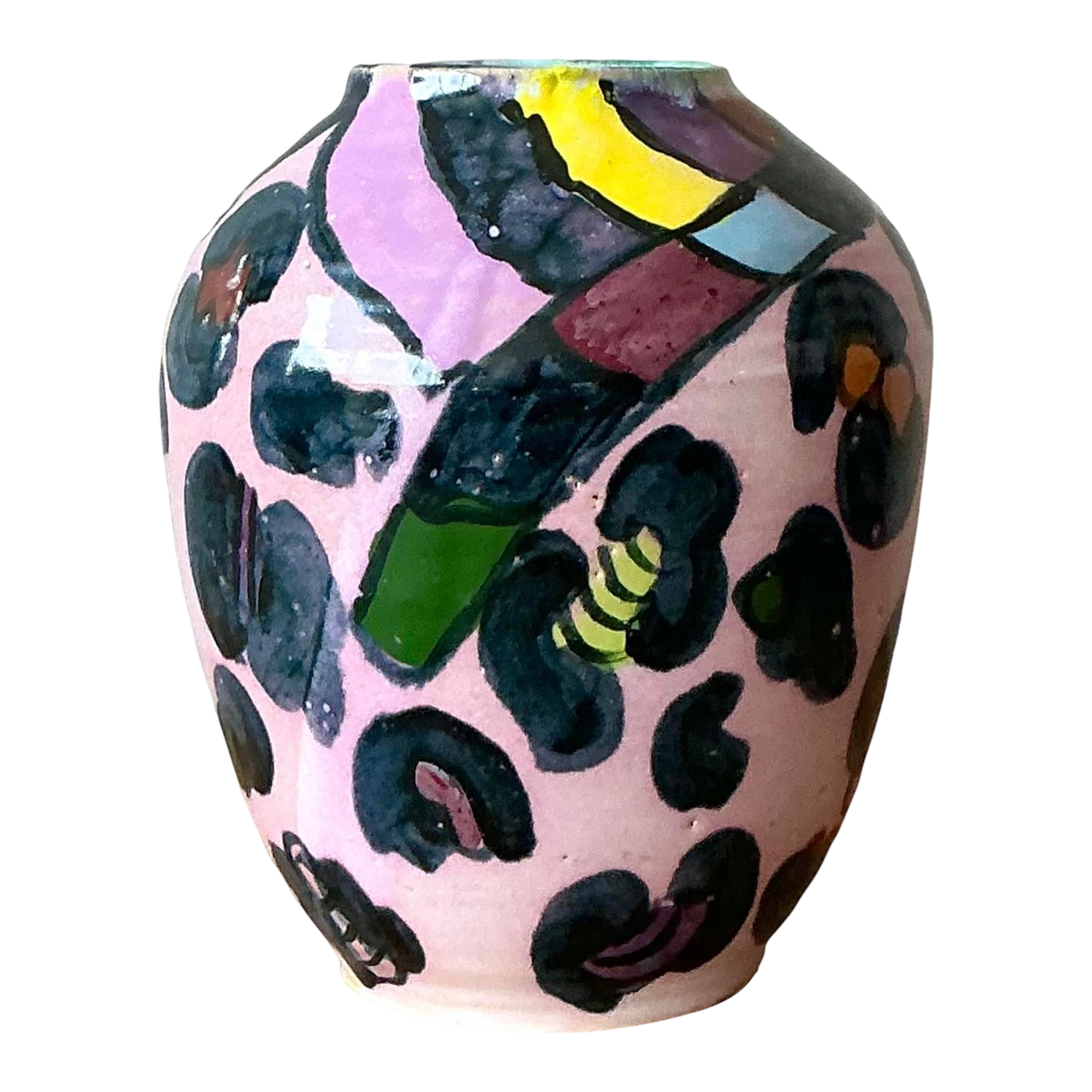 Vintage Boho Hand Painted Glazed Ceramic Vase