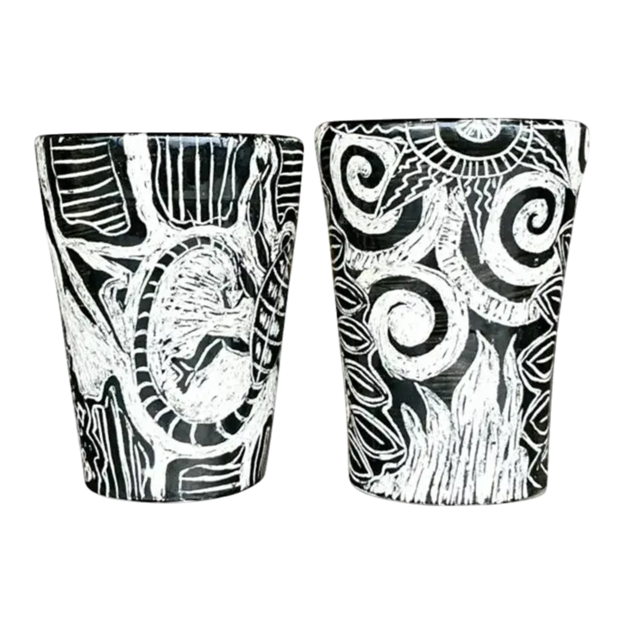 Vintage Boho Hand Painted Studio Pottery Figurative Vases - Set of 2