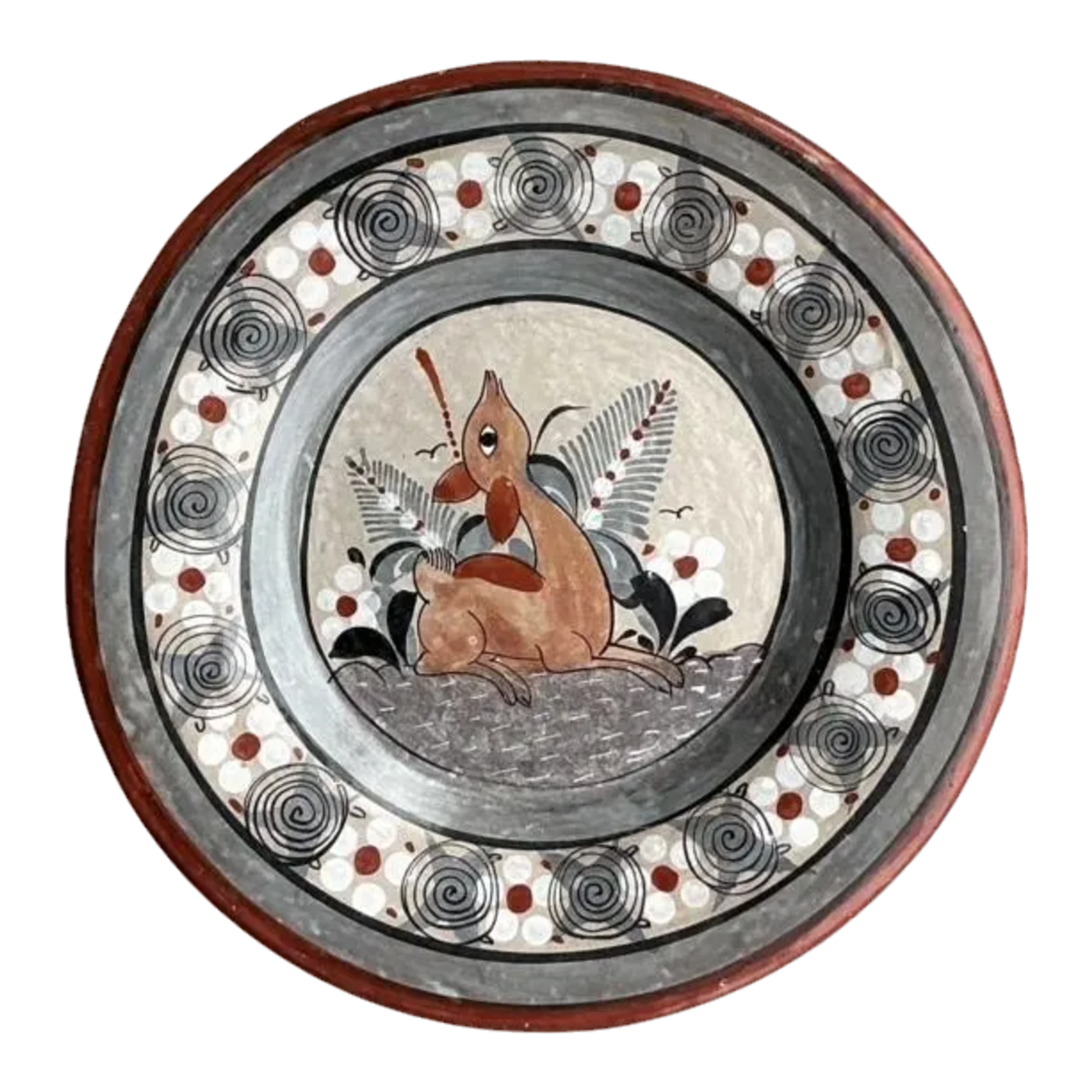 Vintage Boho Hand Painted Terracotta Plate With Fawn