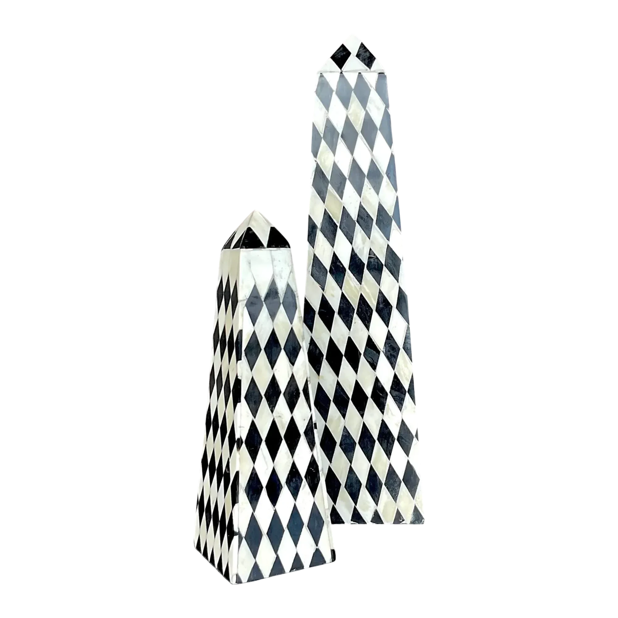 Vintage Boho Harlequin Tessellated Stone Obelisks - Set of Two