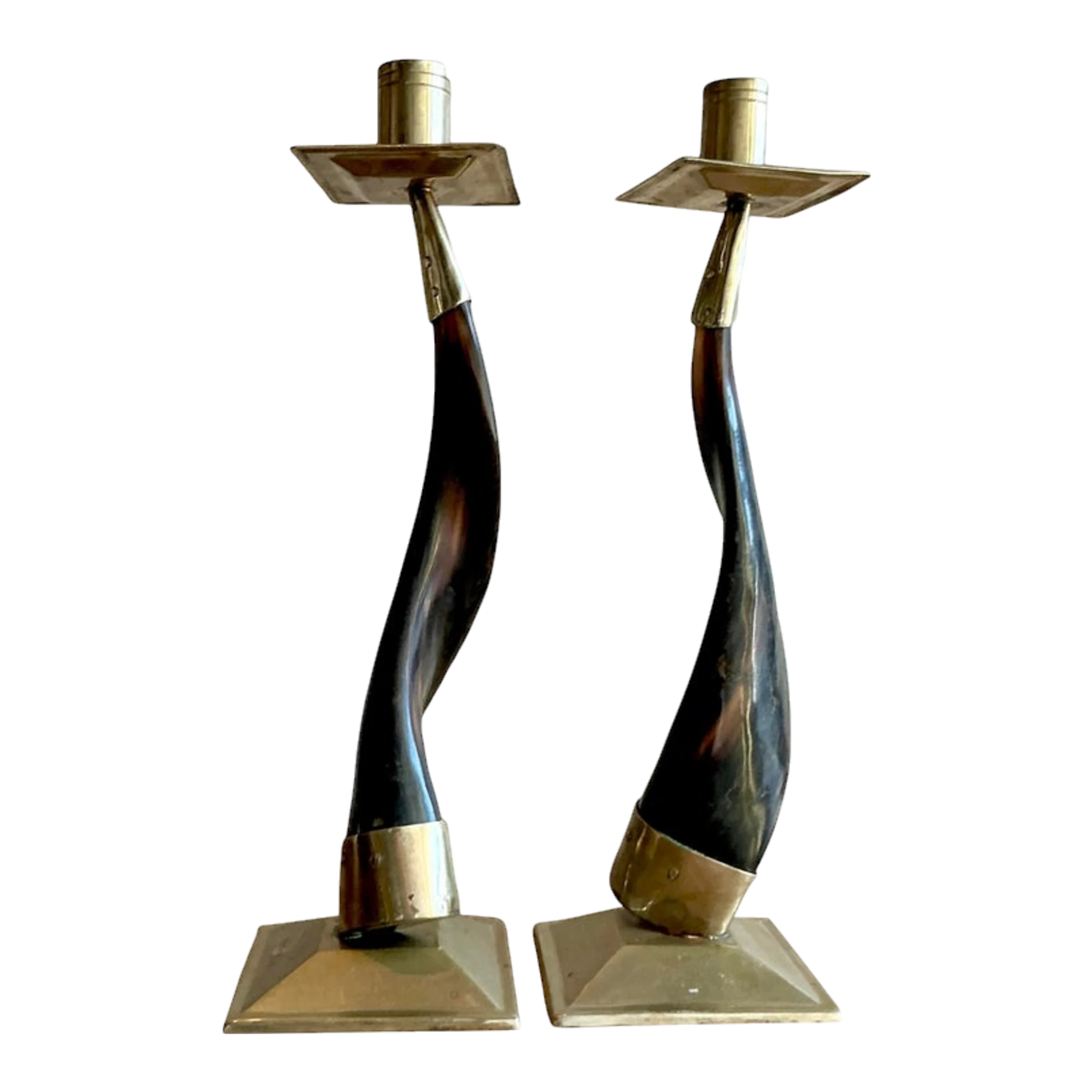 Vintage Boho Horn Candlesticks - A Pair