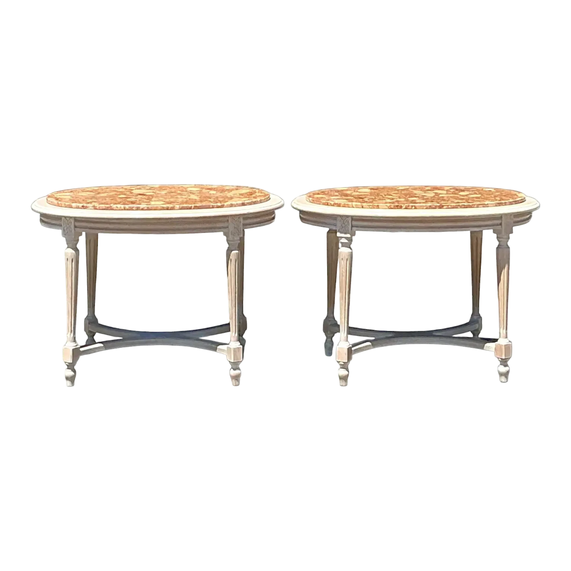 Vintage Boho Inset Stone Side Tables - A Pair