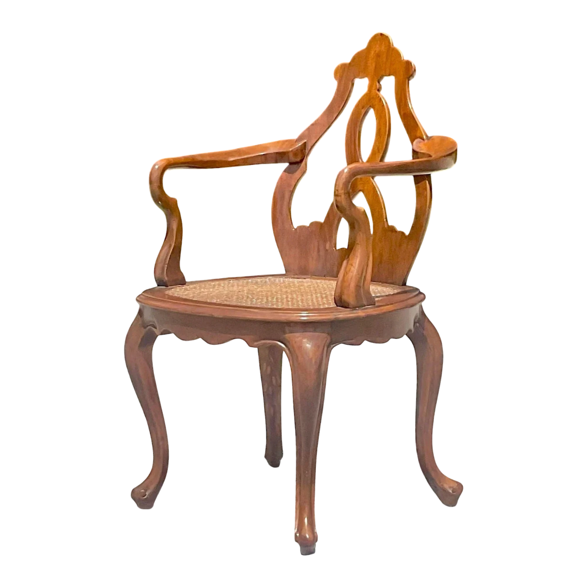 Vintage Boho Italian Fruitwood Venetian Style Cane Chair
