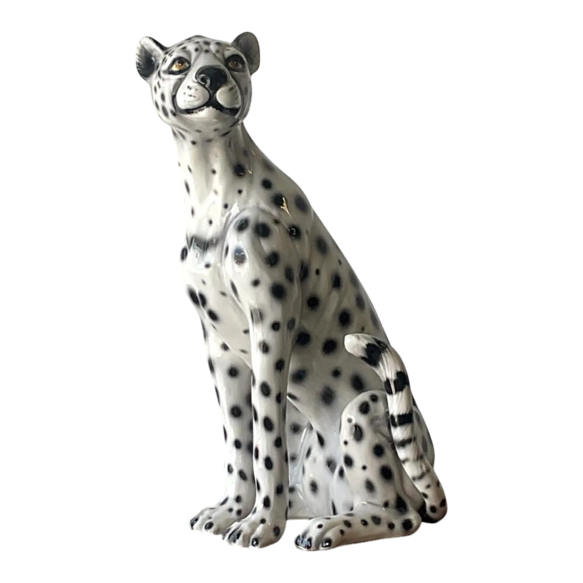 Vintage Boho Italian Glazed Ceramic Cheetah