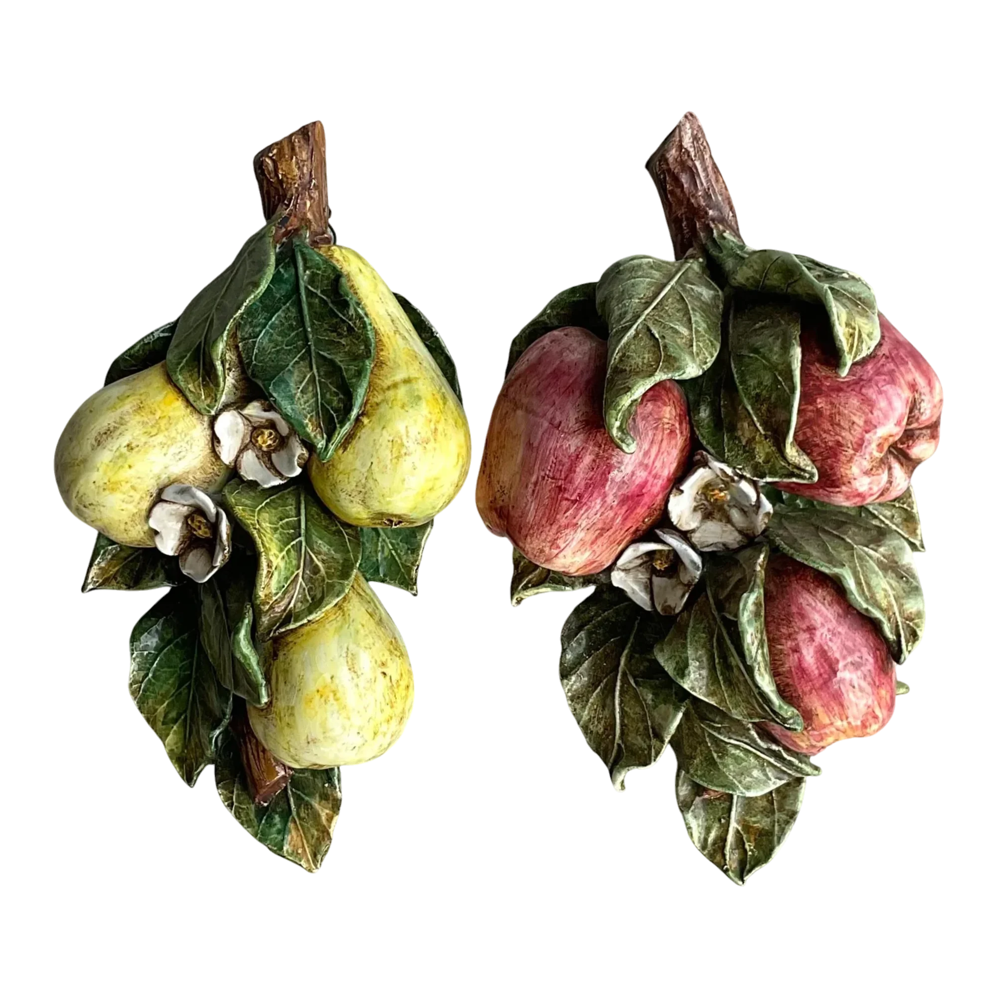 Vintage Boho Italian Glazed Ceramic Hanging Fruit - Set of 2