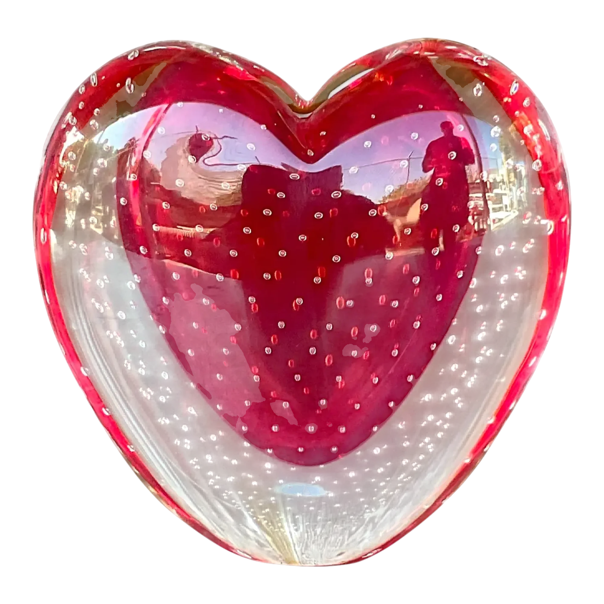 Vintage Boho Italian Ogetti Murano Glass Heart Vase