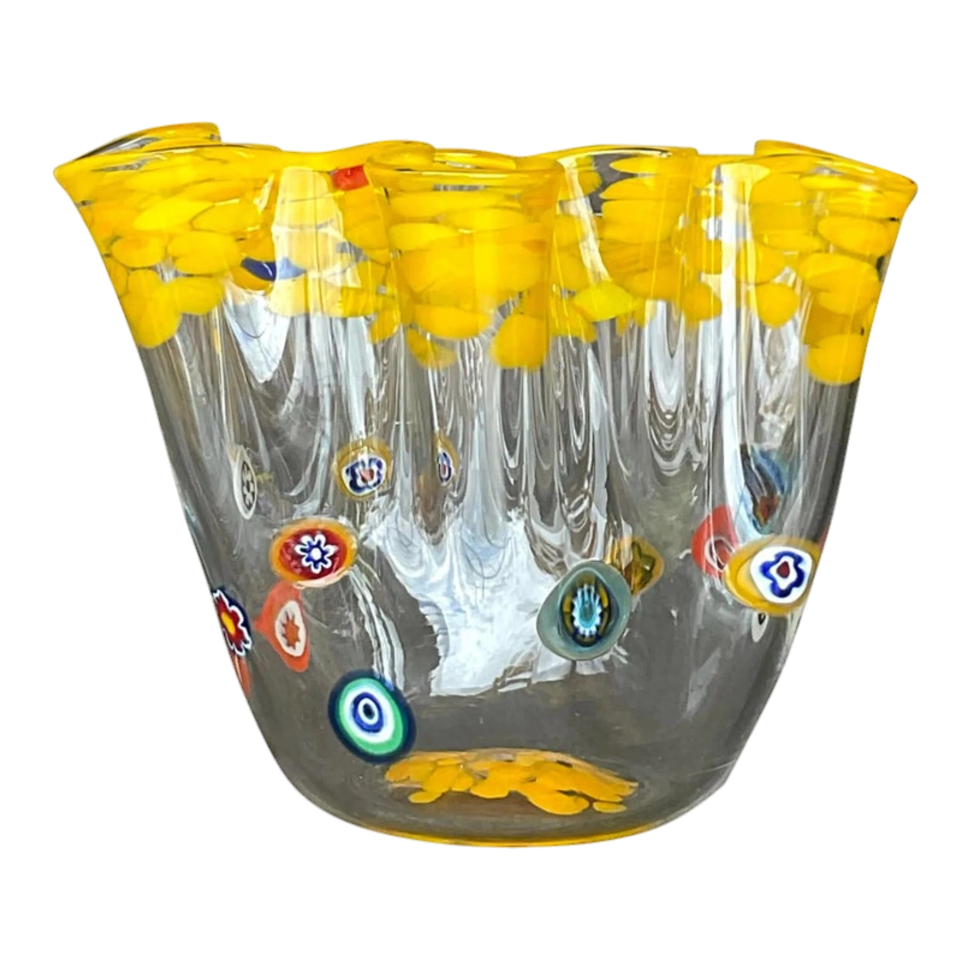 Vintage Boho Italian Ruffle Art Glass Vase