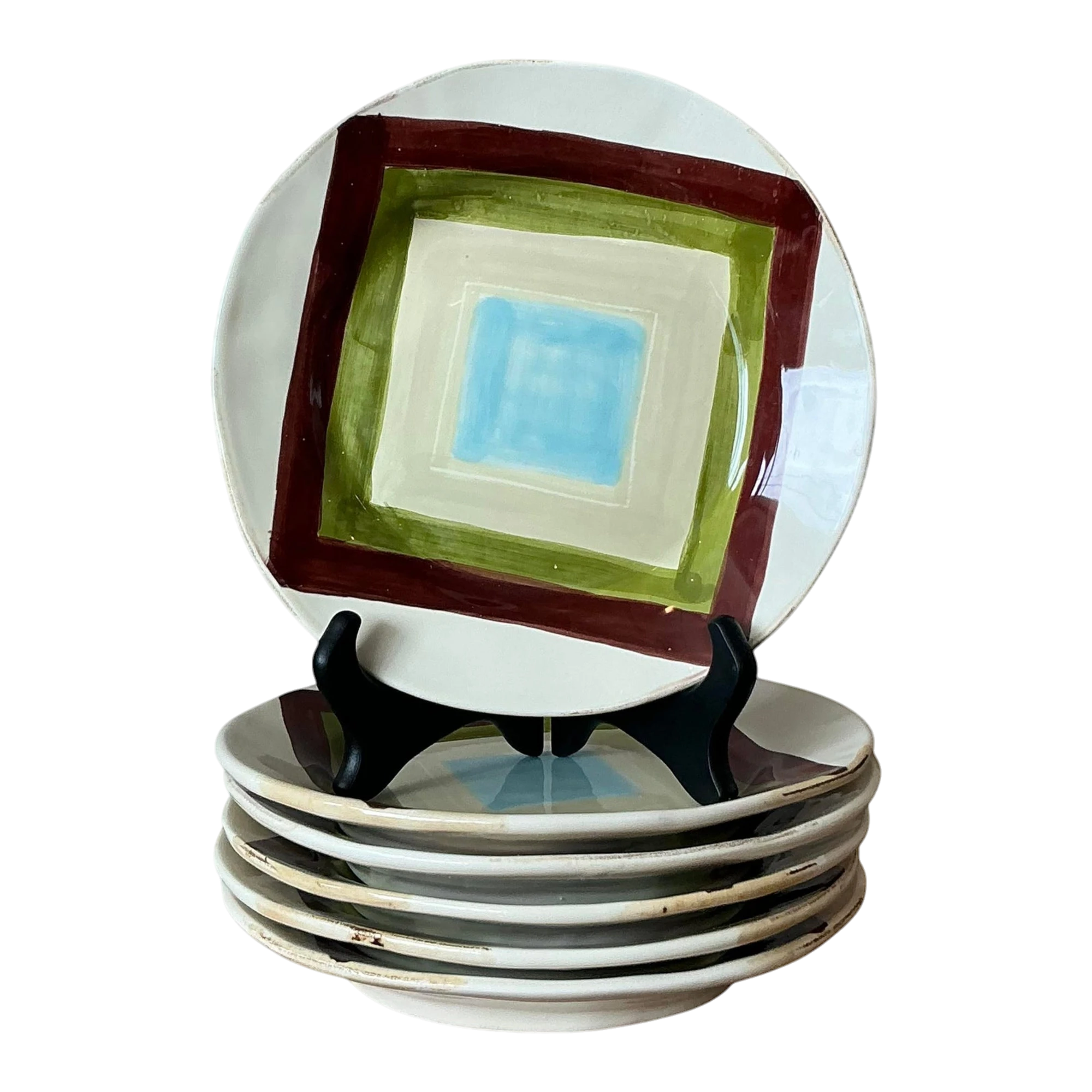 Vintage Boho Italian Vietri Glazed Ceramic Salad Plates - Set of 6