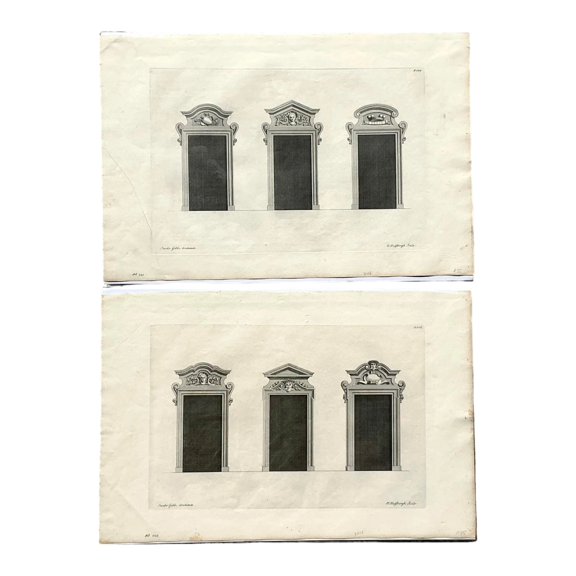 Vintage Boho Italian Widow Pediment Original Prints - A Pair