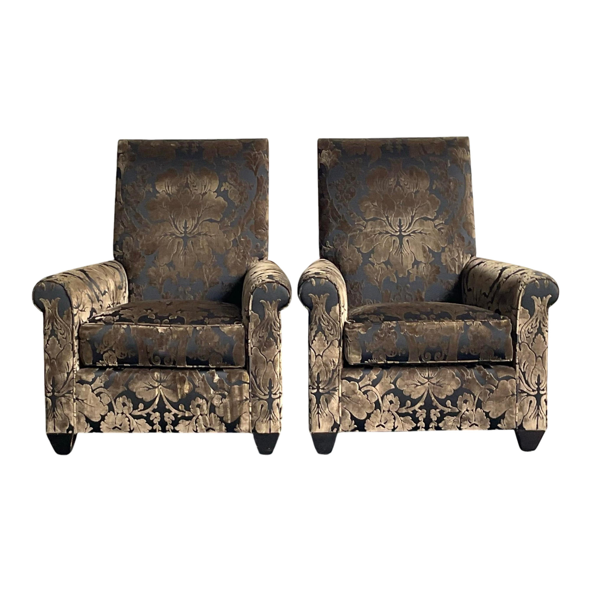 Vintage Boho John Hutton for Donghia Silk Devore Lounge Chairs - A Pair