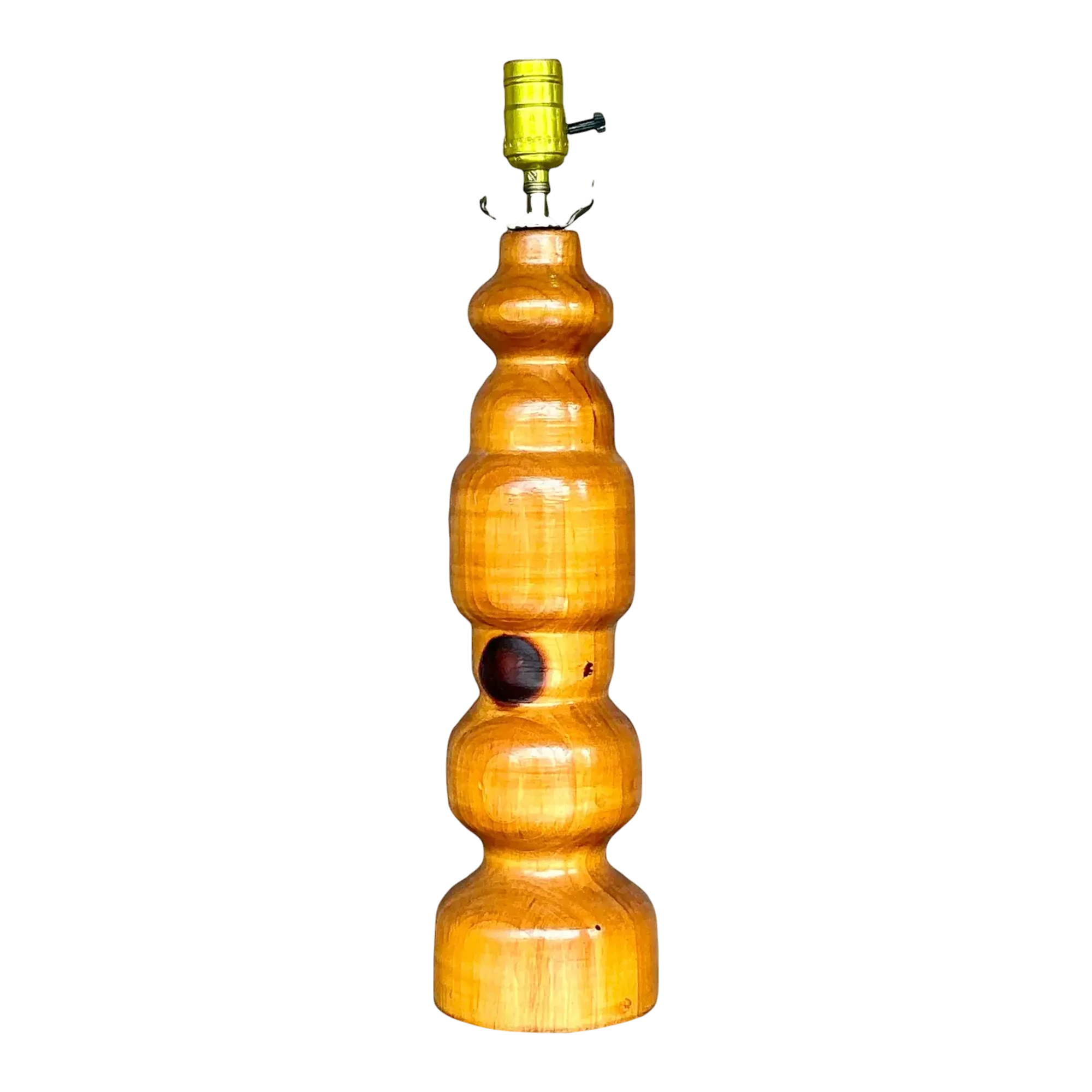 Vintage Boho Knotty Pine Turned Table Lamp