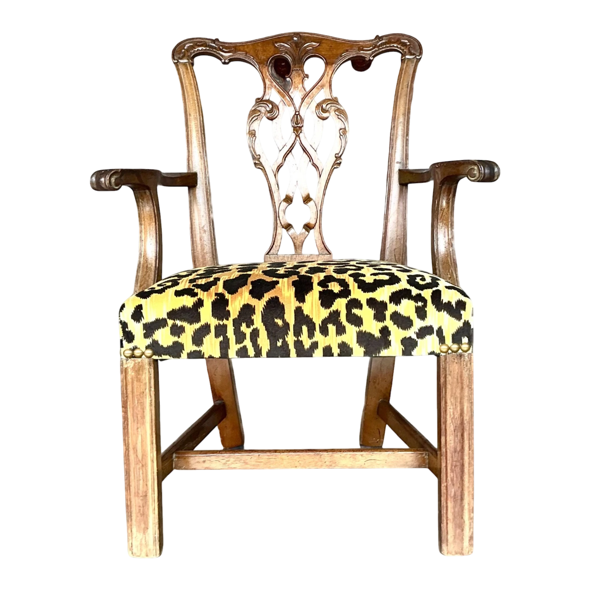 Vintage Boho Leopard Chippendale Petite Salon Chair