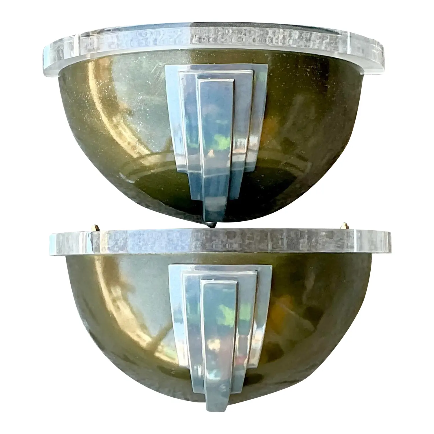 Vintage Boho Lucite and Metal Deco Light Sconce - a Pair