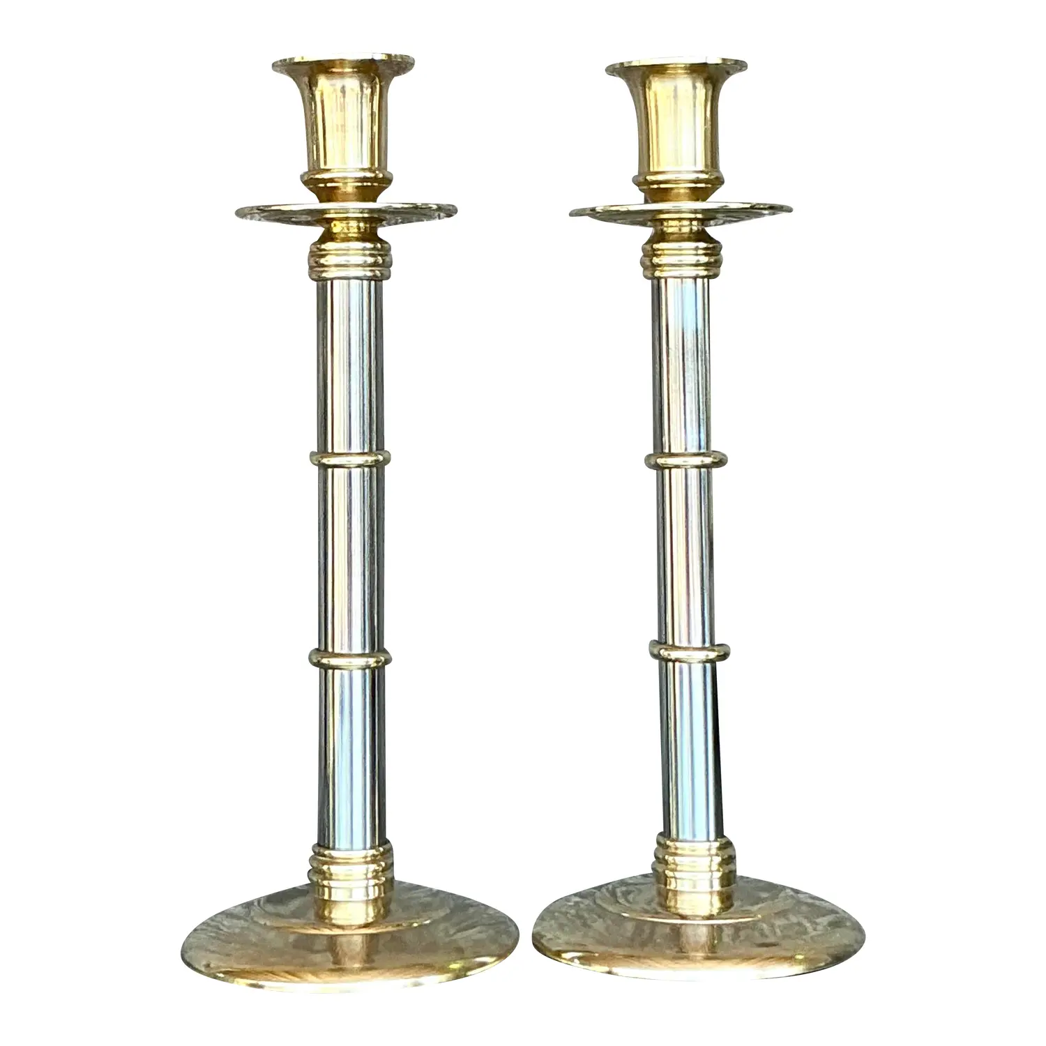 Vintage Boho Maitland-Smith Brass and Chrome Candlesticks- Set of 2