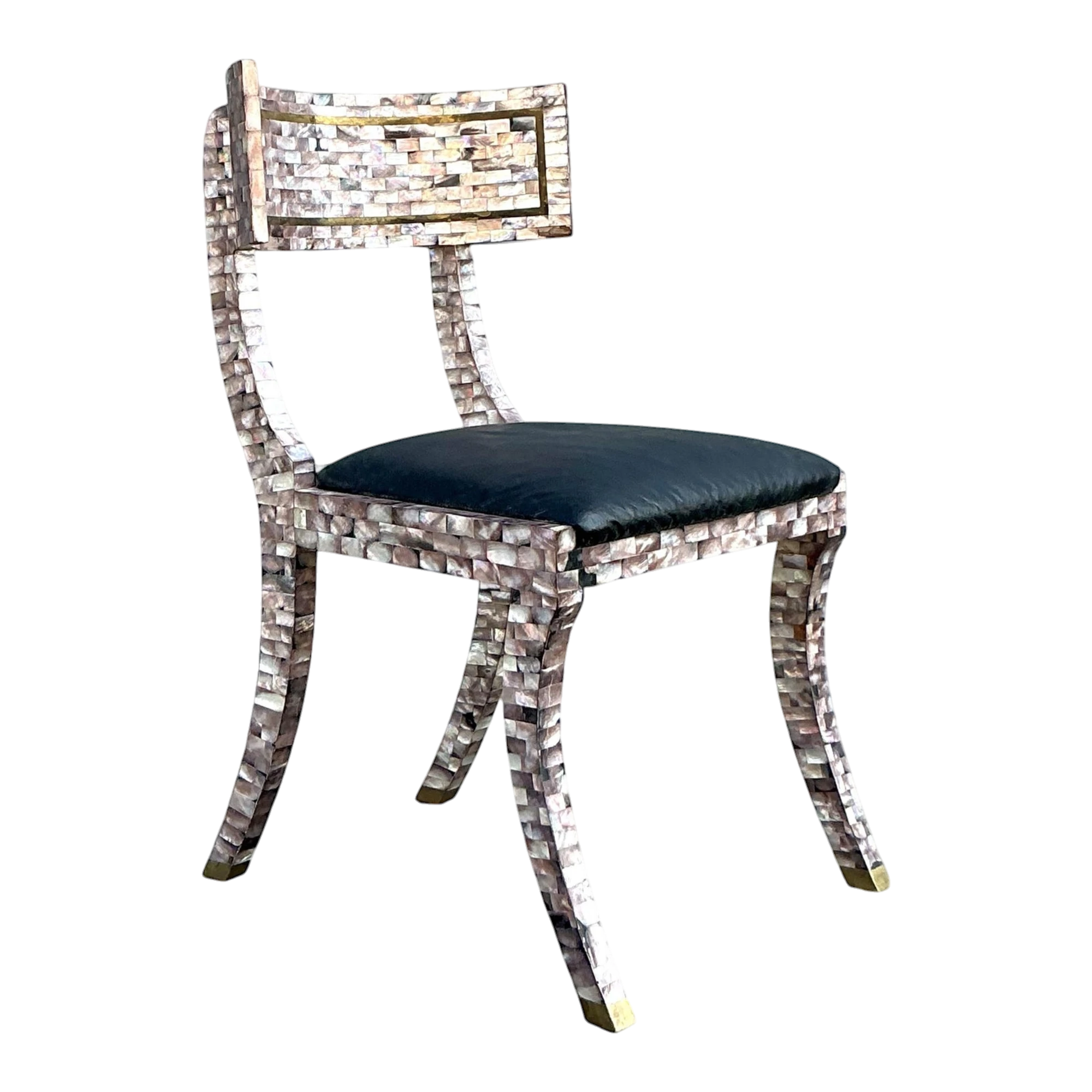 Vintage Boho Maitland Smith Tessellated Capiz Shell Klismos Chair