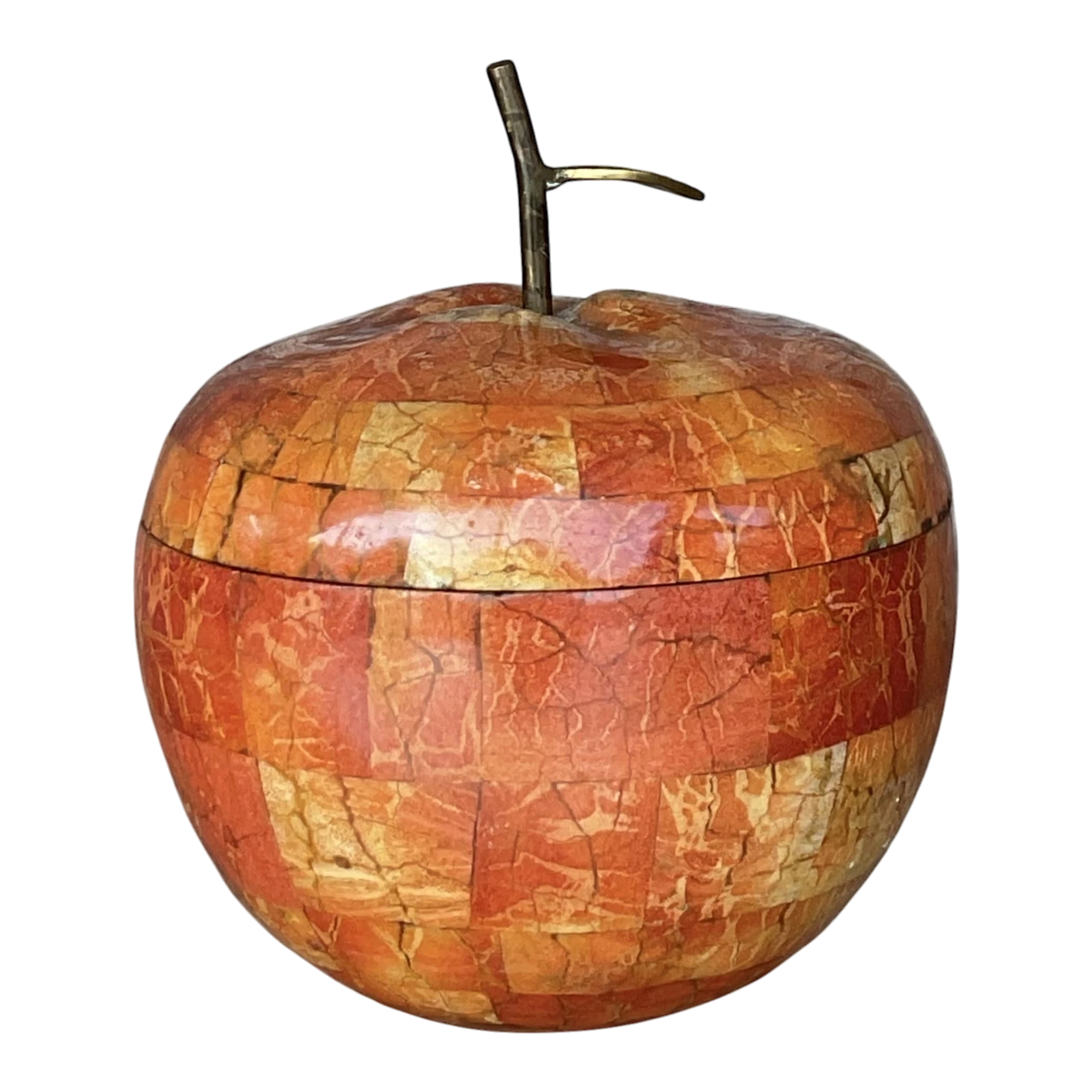 Vintage Boho Maitland Smith Tessellated Stone Apple Lidded Box