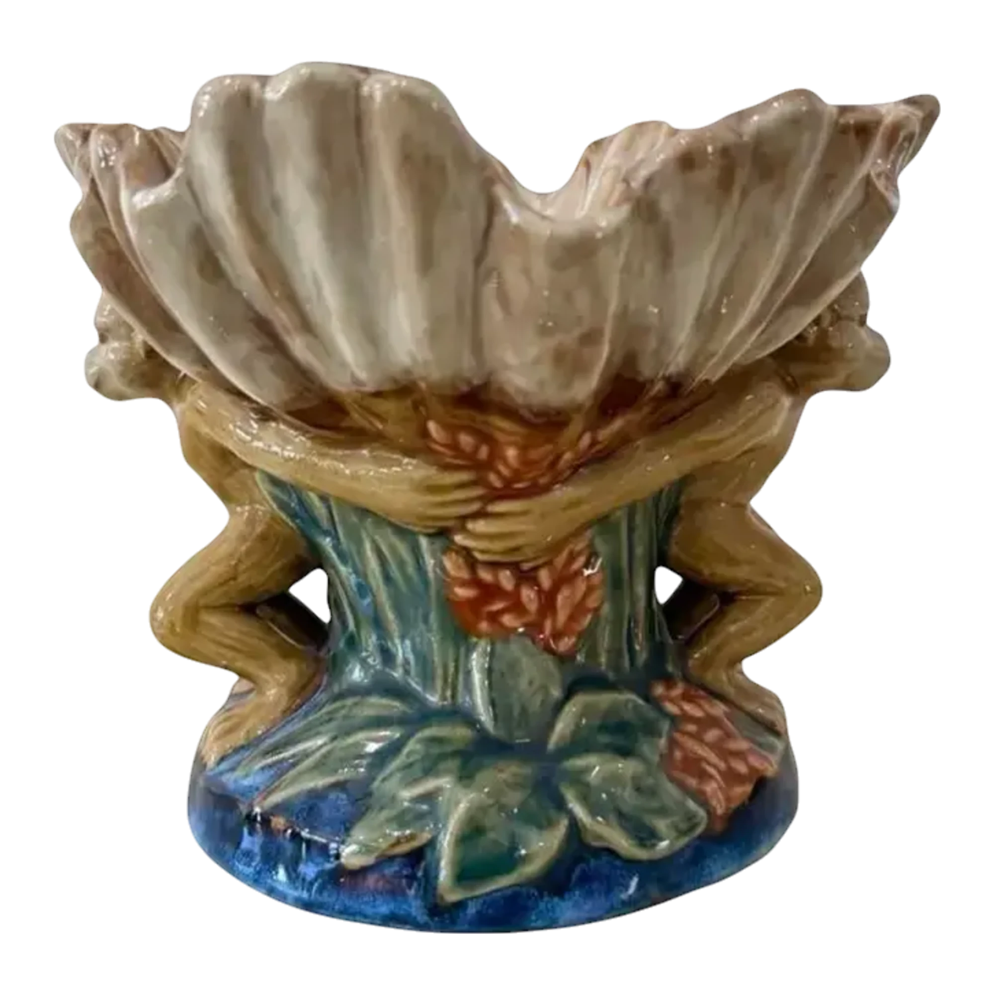 Vintage Boho Majolica Monkey Shell Bowl — additional photo 1