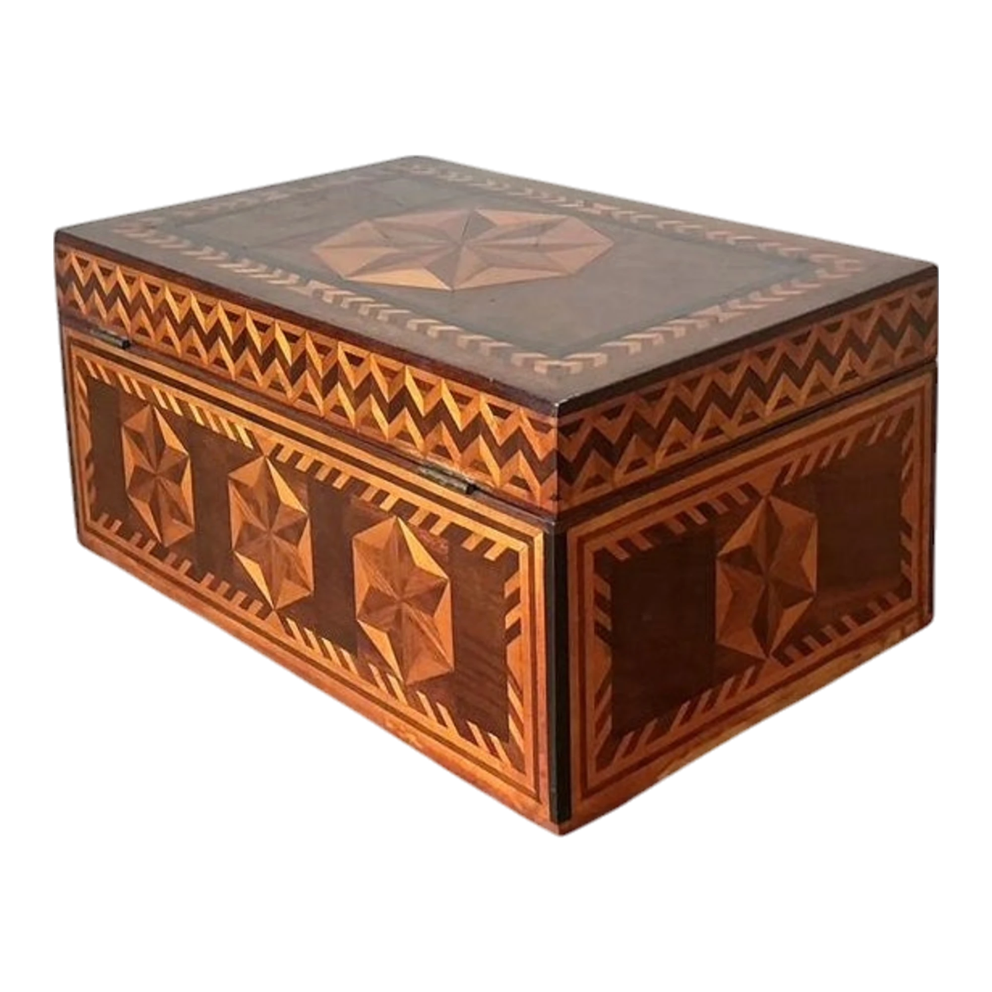 Vintage Boho Marquetry Wood Box