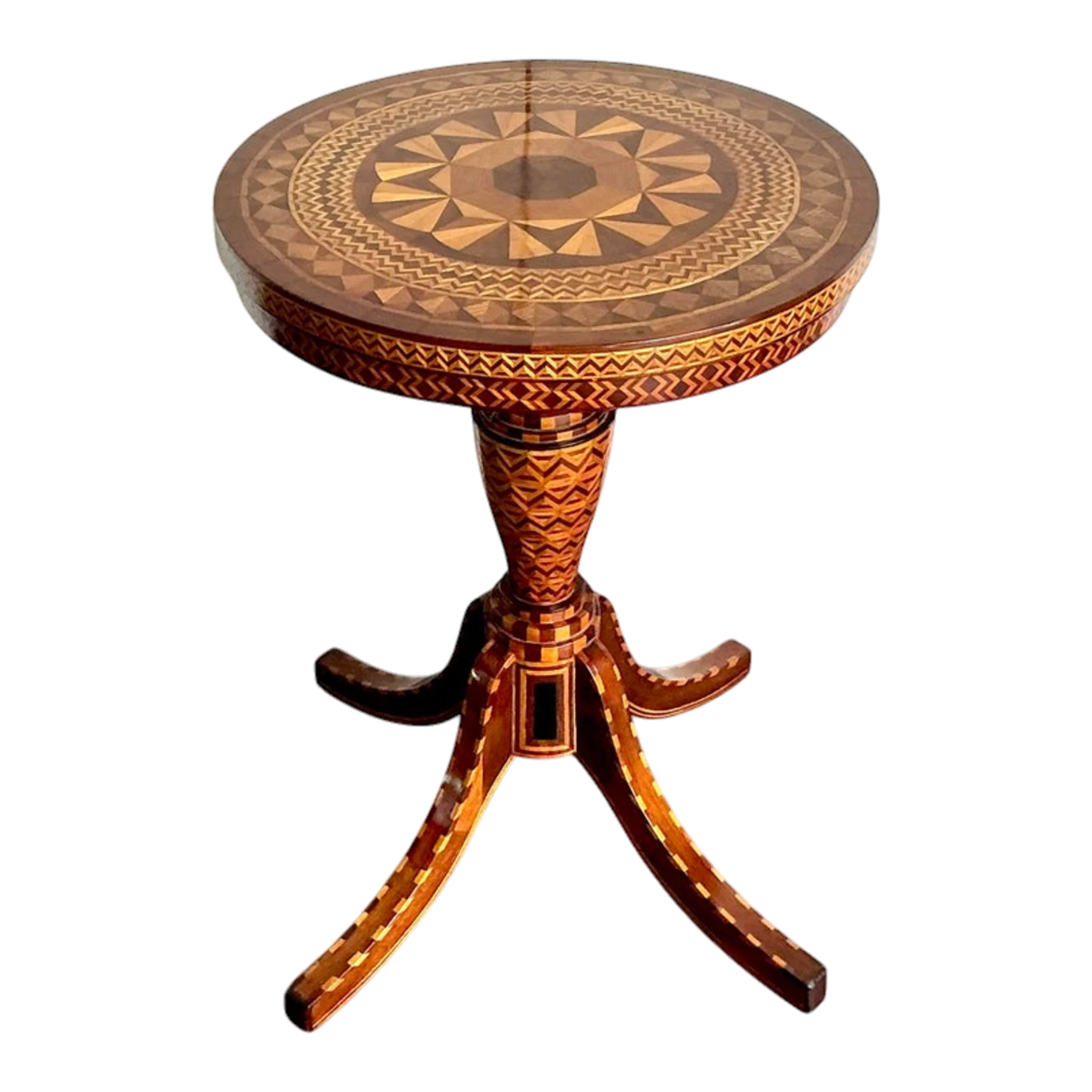 Vintage Boho Marquetry Wood Side Table