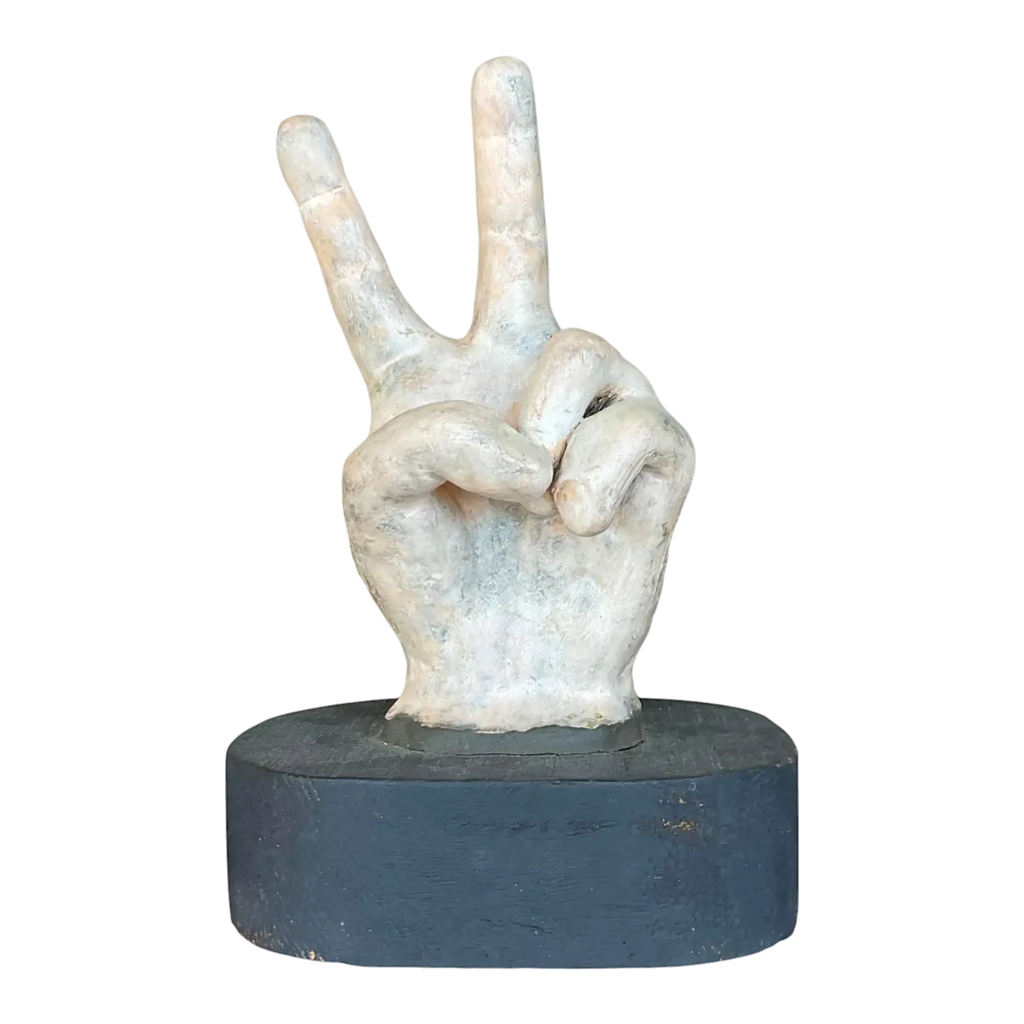 Vintage Boho Matte Ceramic Hand on Wooden Plinth