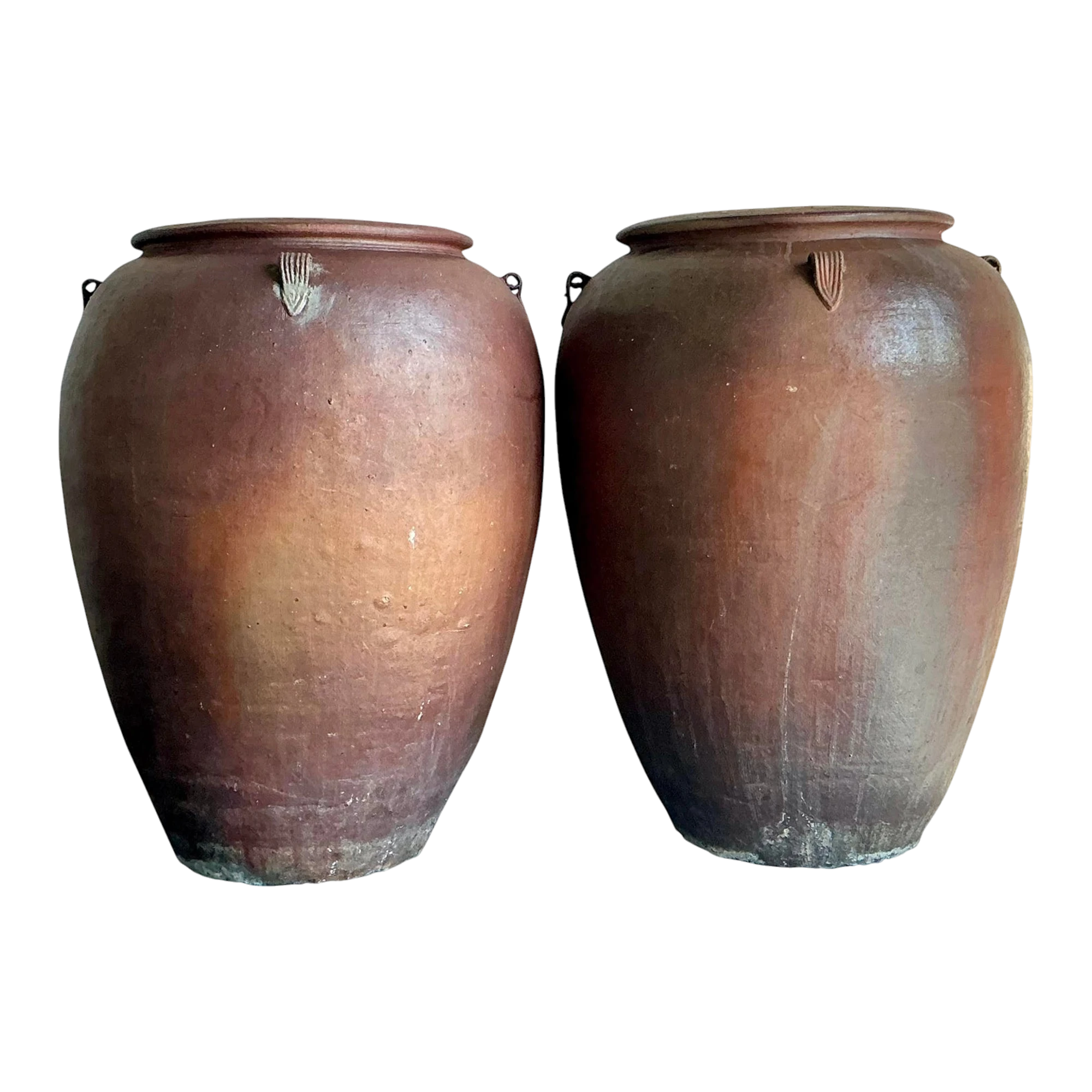 Vintage Boho Matte Glaze Ceramic Urns - A Pair