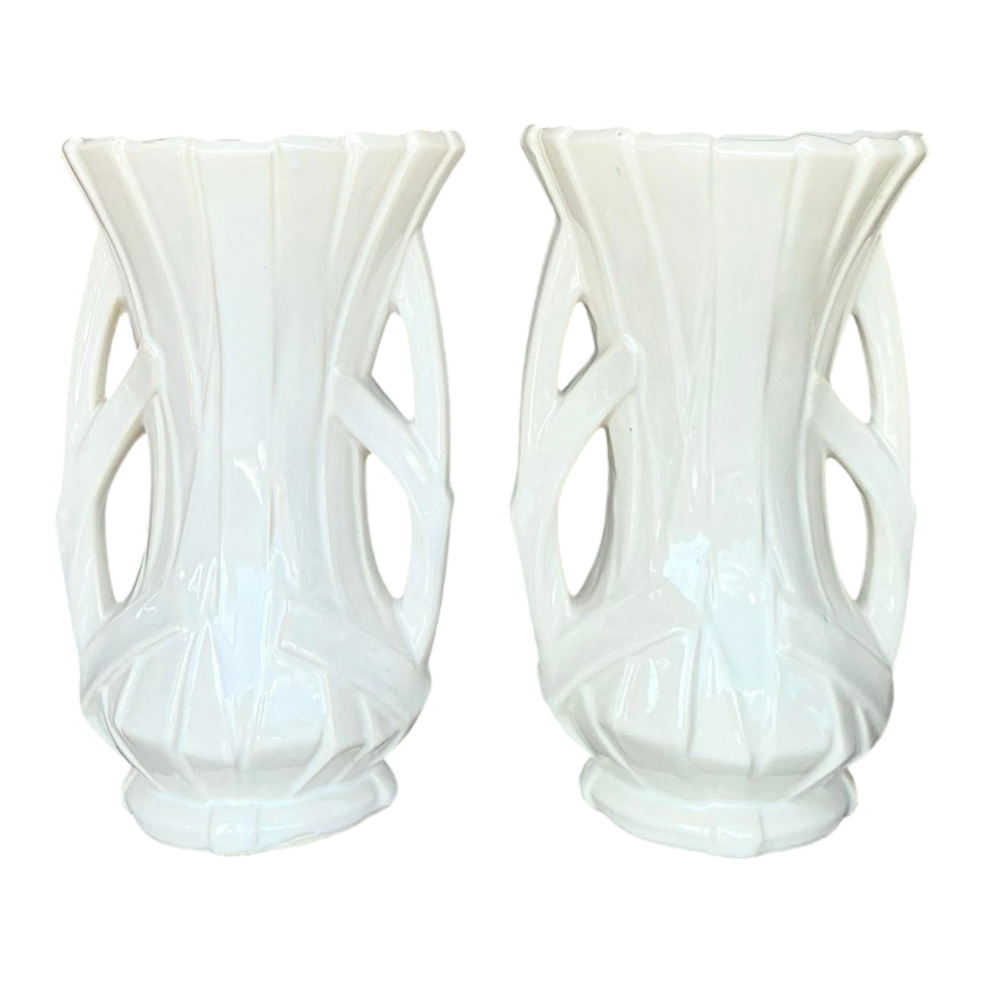 Vintage Boho McCoy Ribbon Vase - A Pair