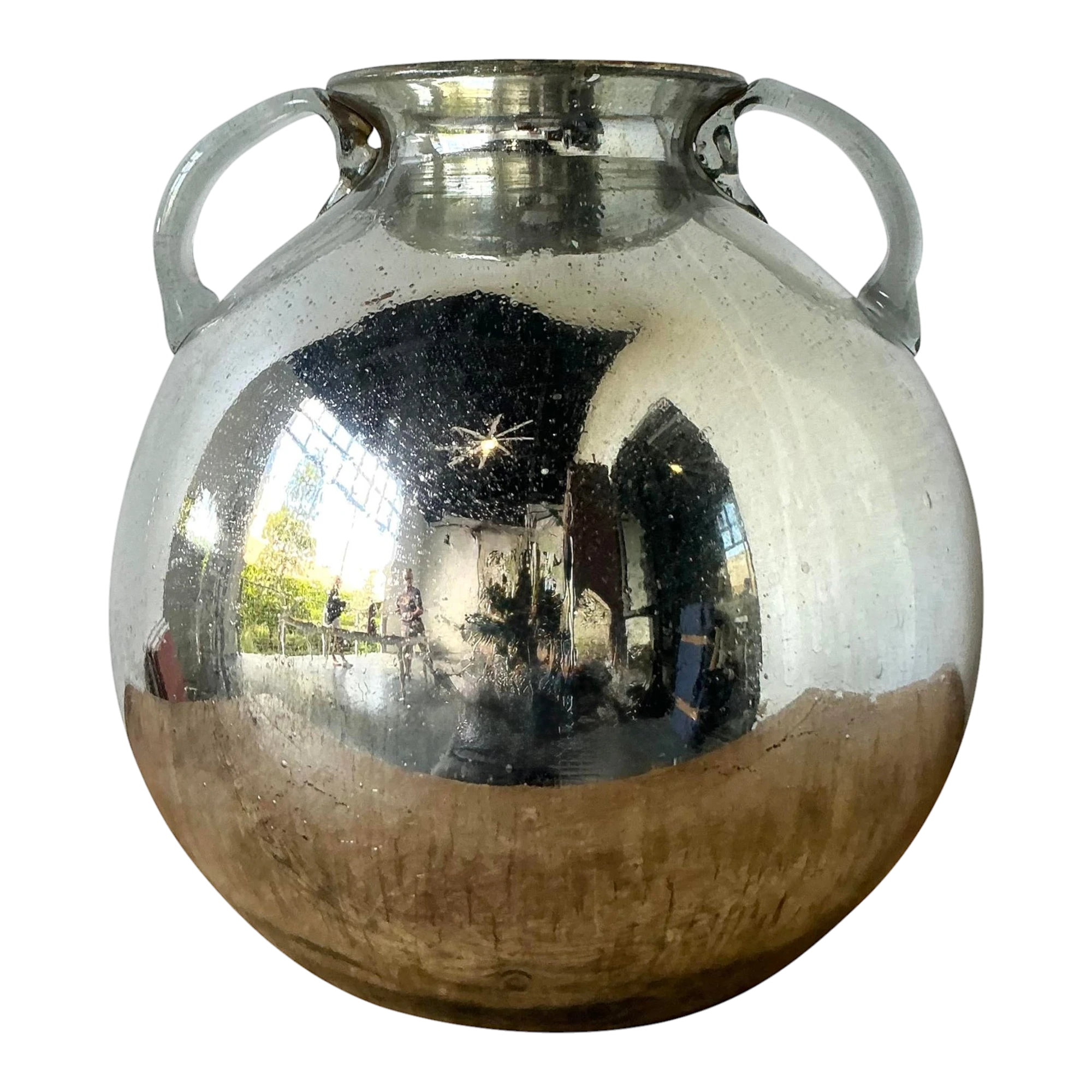 Vintage Boho Mercury Glass 2 Handle Vase