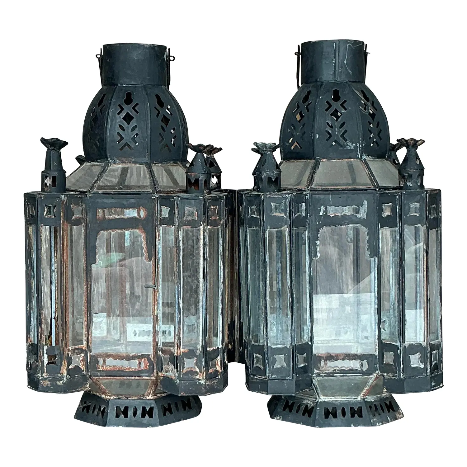 Vintage Boho Metal Moroccan Lanterns - a Pair