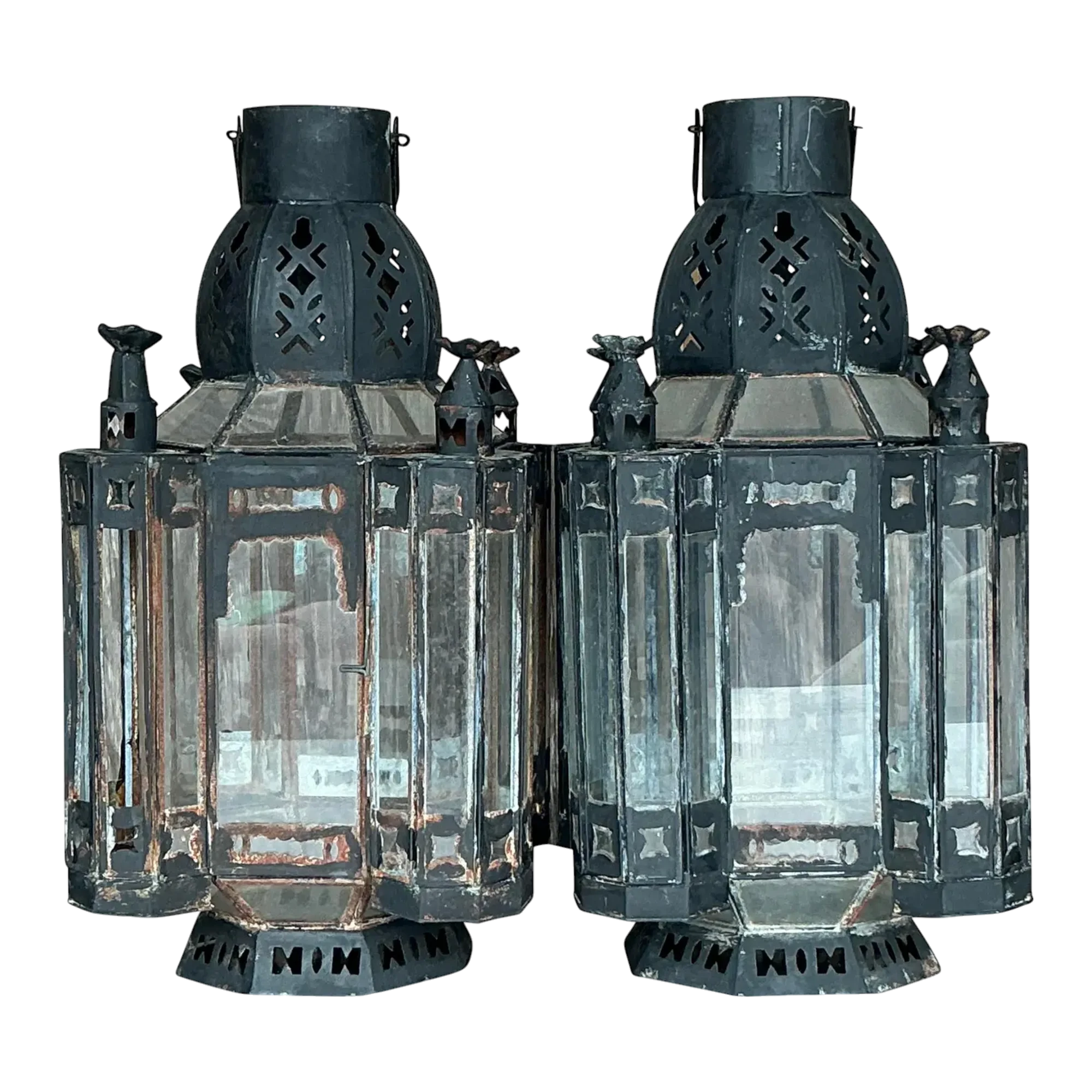 Vintage Boho Metal Moroccan Lanterns - a Pair
