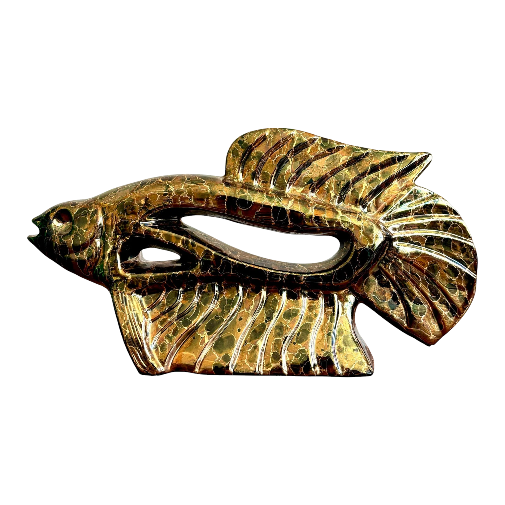 Vintage Boho Metallic Glazed Ceramic Fish